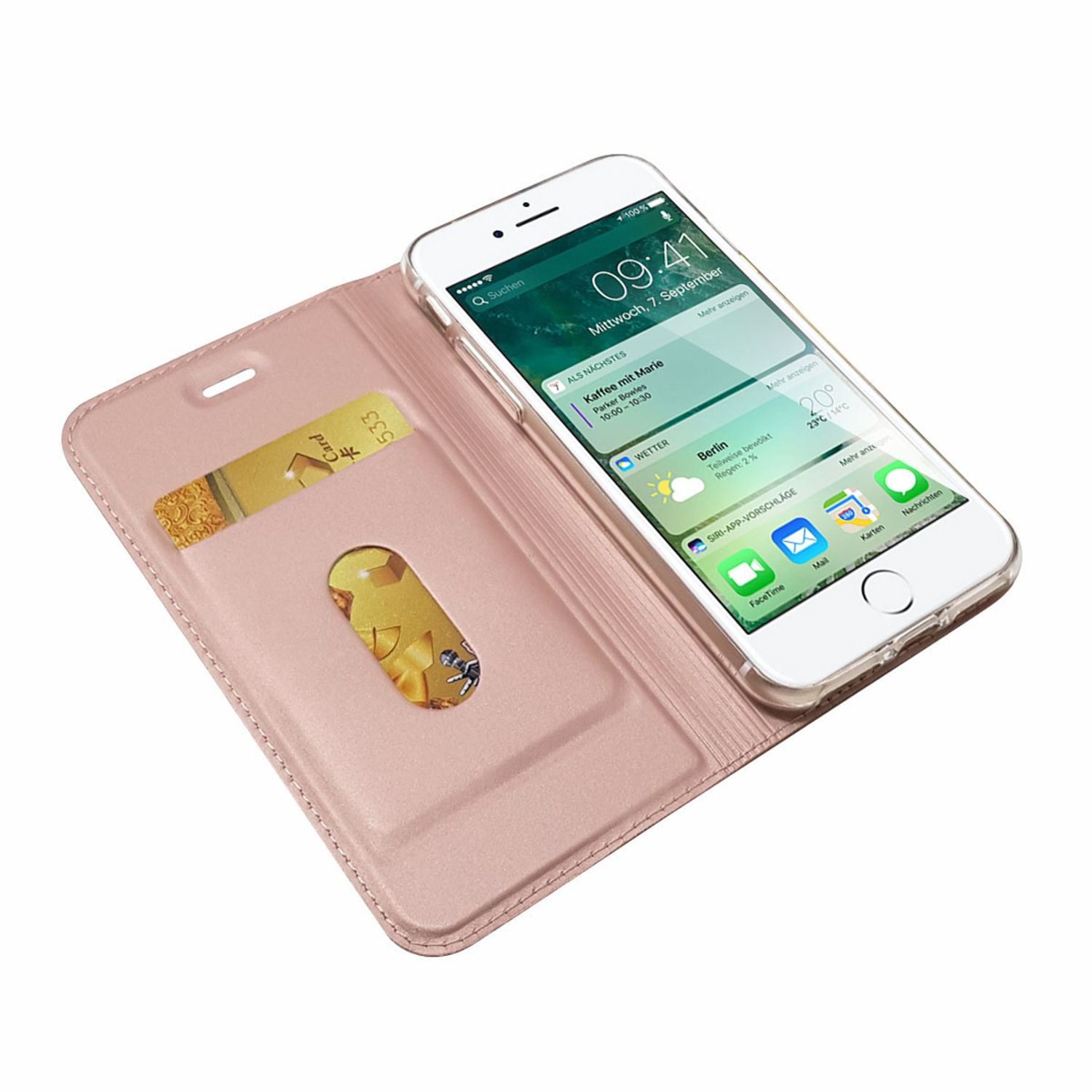 NALIA Klapp Hülle für iPhone SE 2022 / SE 2020 / 8 / 7, Handy Case Kunst Leder Rose Gold NALIA