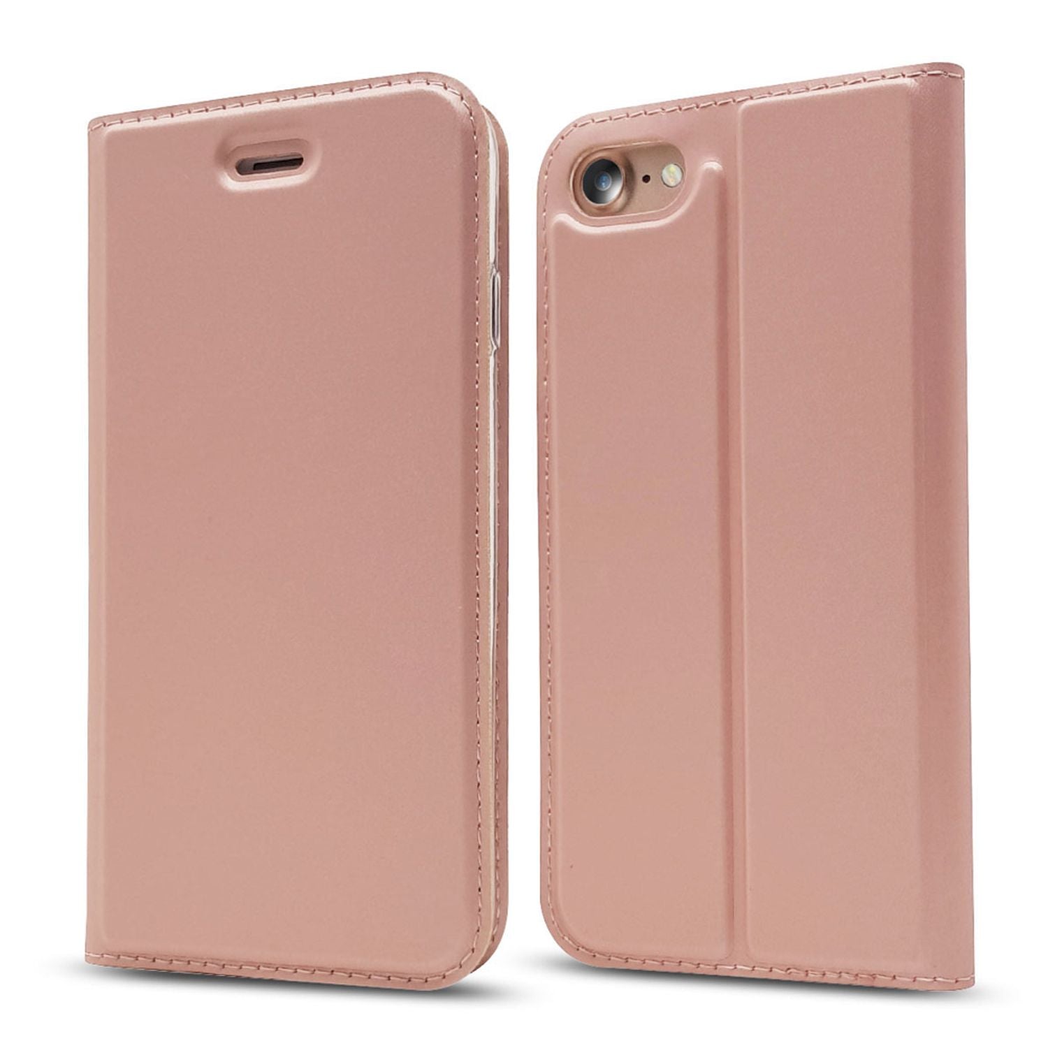 NALIA Klapp Hülle für iPhone SE 2022 / SE 2020 / 8 / 7, Handy Case Kunst Leder Rose Gold NALIA