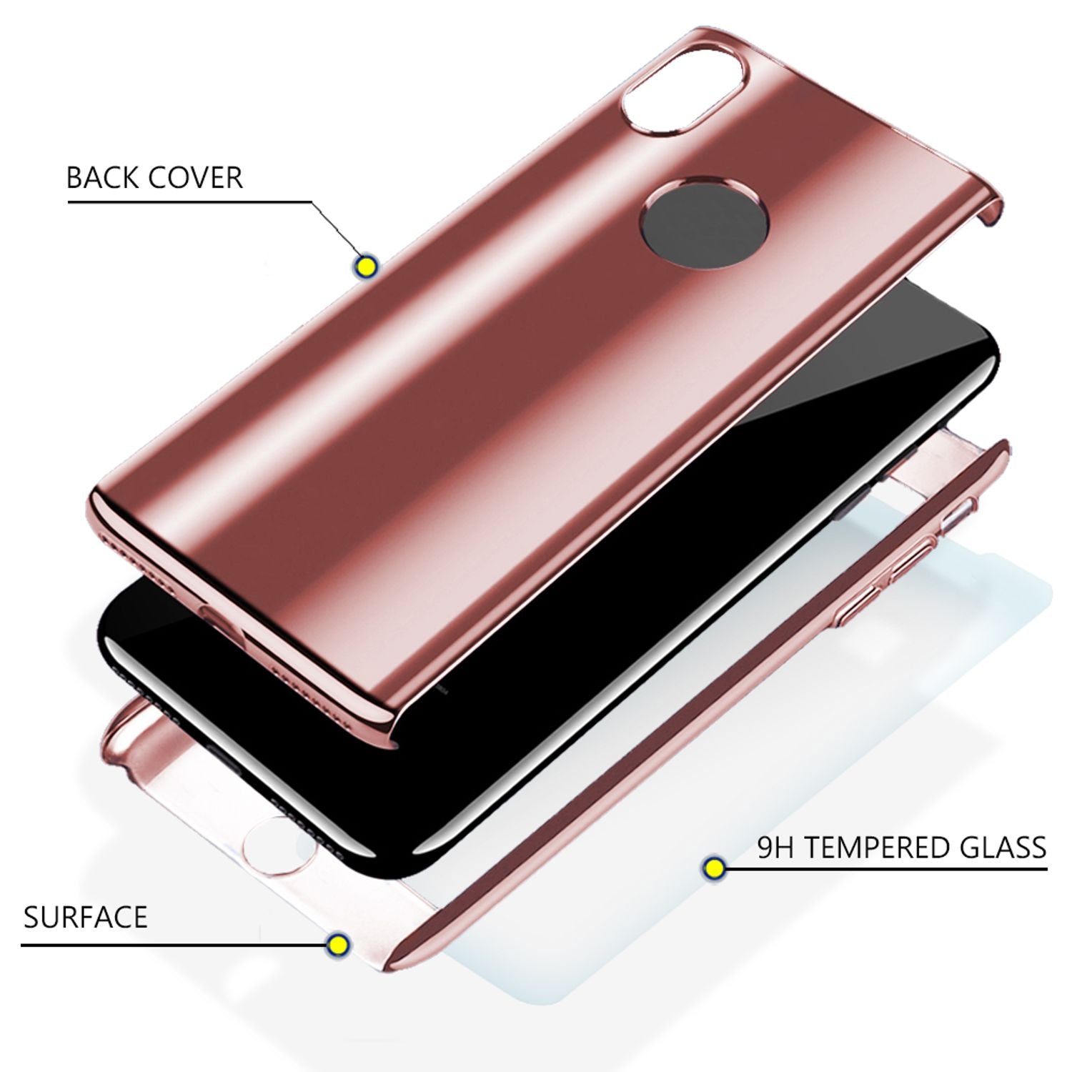 NALIA 360 Grad Handy Hülle für Apple iPhone XS Max, Full Cover & Schutzglas Case Rose Gold NALIA