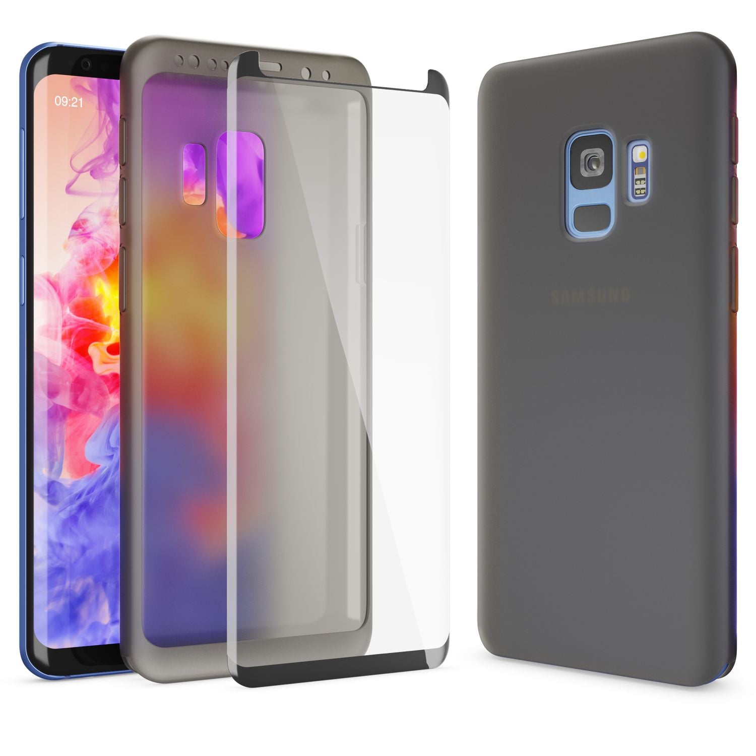 NALIA 360 Grad Handy Hülle für Samsung Galaxy S9, Full Cover Case Silikon Bumper Schwarz NALIA
