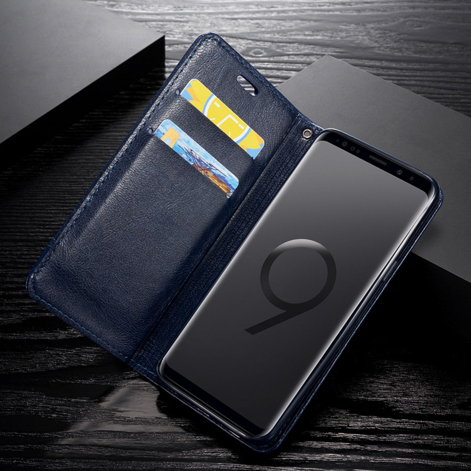 Samsung Galaxy S9 Plus Klapp Hülle von NALIA, Handy Flip Case Kunstleder Cover Blau NALIA