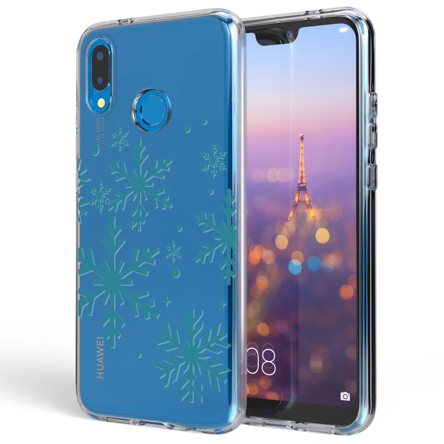Huawei P20 Lite Hülle Handyhülle von NALIA, Slim Silikon Cover Schutzhülle Snowflakes NALIA