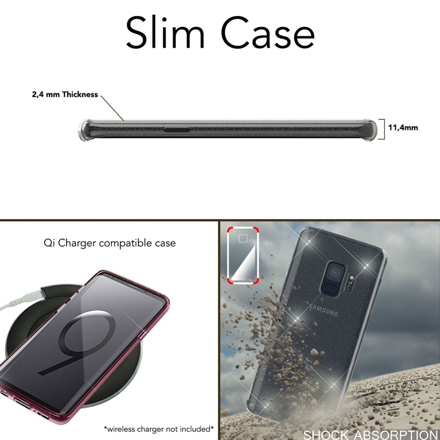 NALIA Glitter Handy Hülle für Samsung Galaxy S9, Glitzer Silikon Case Cover Transparent NALIA Transparente Hülle