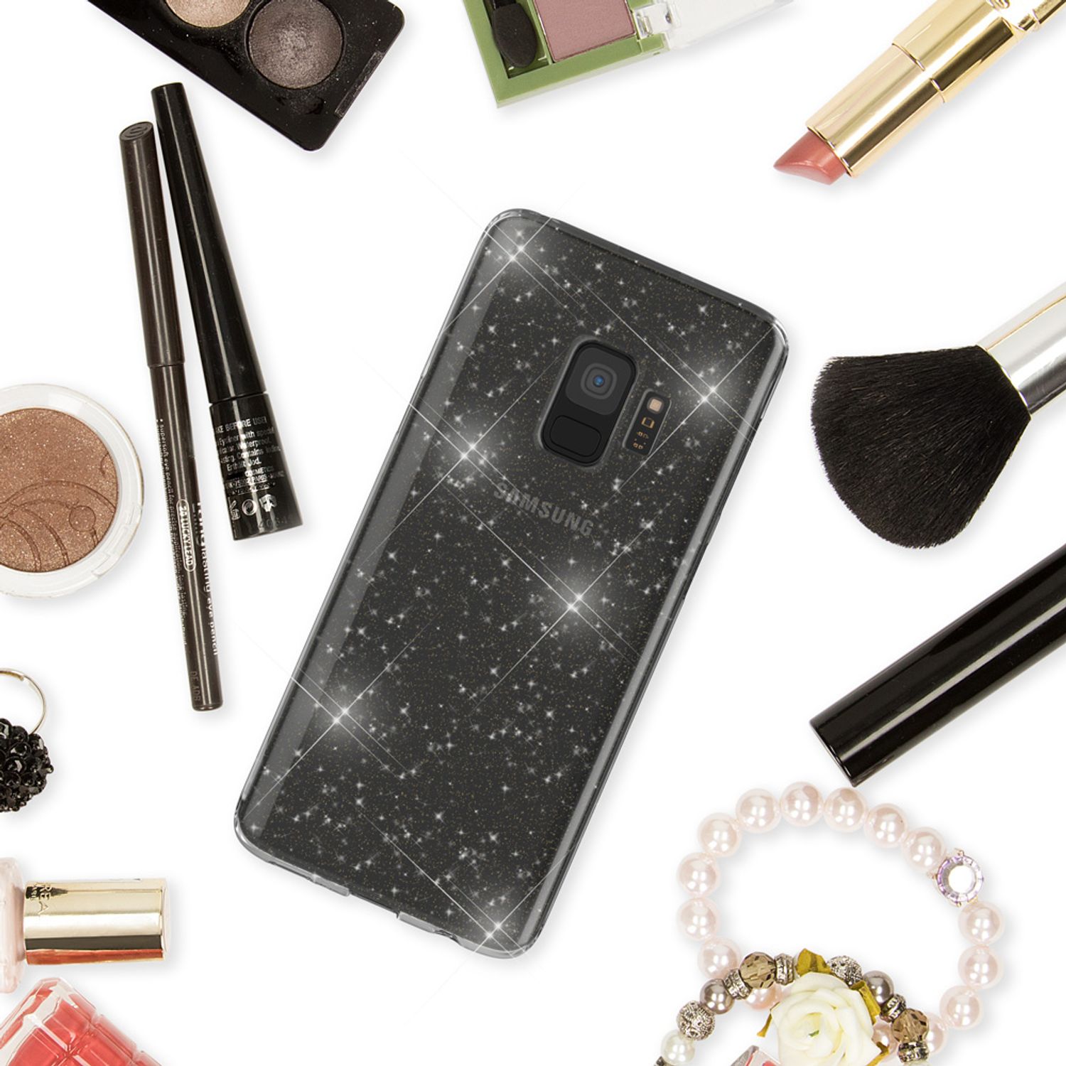 NALIA Glitter Handy Hülle für Samsung Galaxy S9, Glitzer Silikon Case Cover Transparent NALIA Transparente Hülle