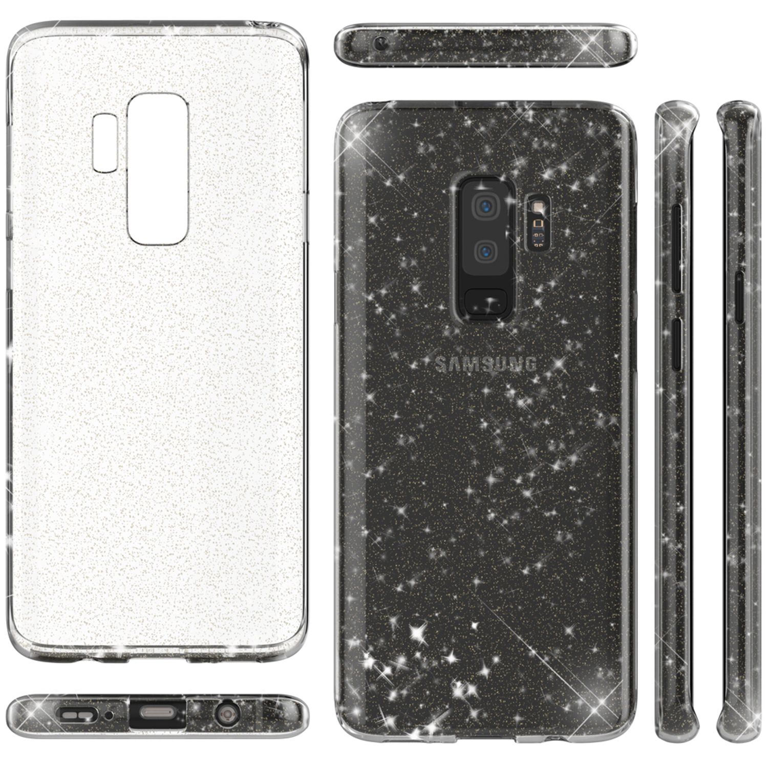 NALIA Glitter Handy Hülle für Samsung Galaxy S9 Plus Glitzer Cover Silikon Case Transparent NALIA Transparente Hülle