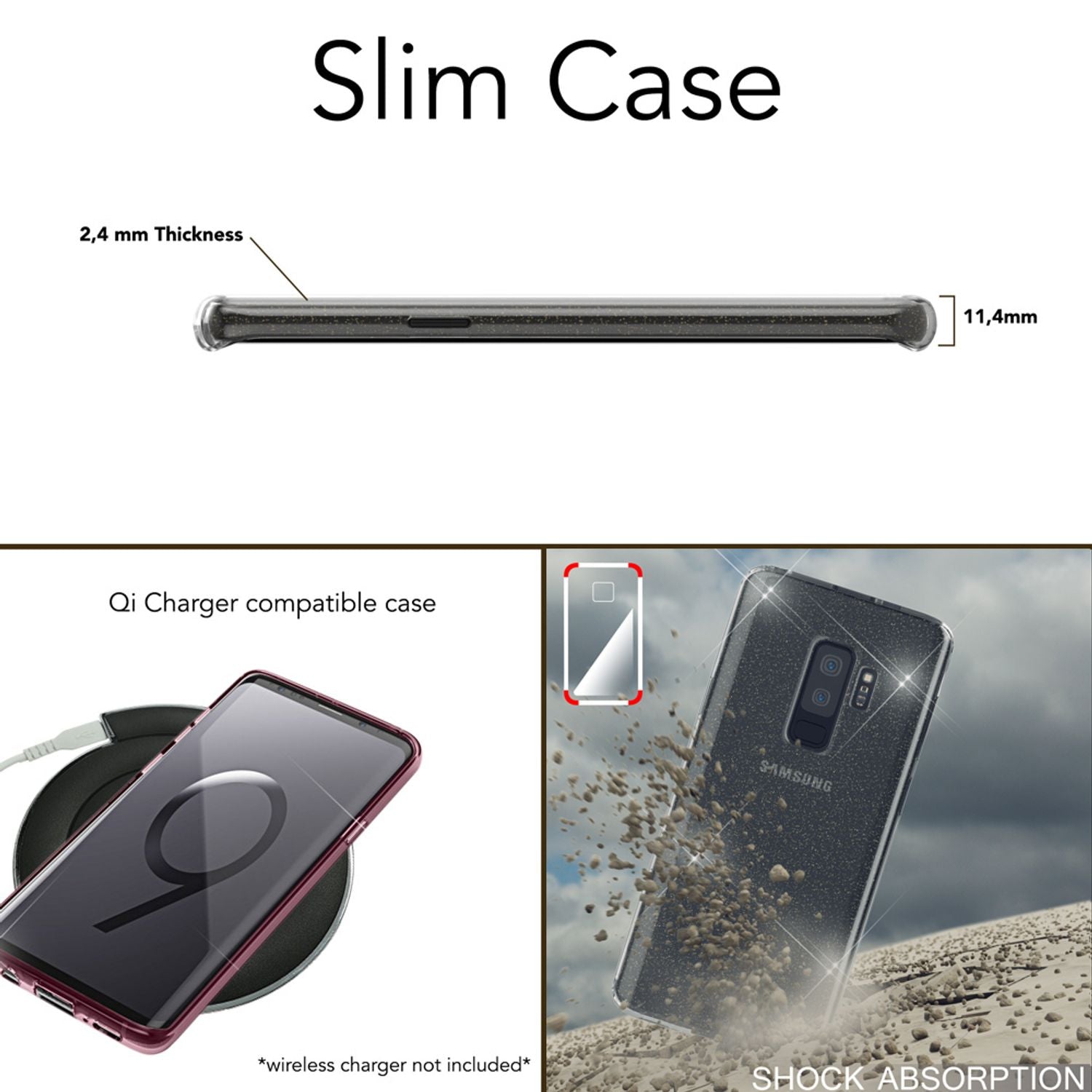 NALIA Glitter Handy Hülle für Samsung Galaxy S9 Plus Glitzer Cover Silikon Case Transparent NALIA Transparente Hülle