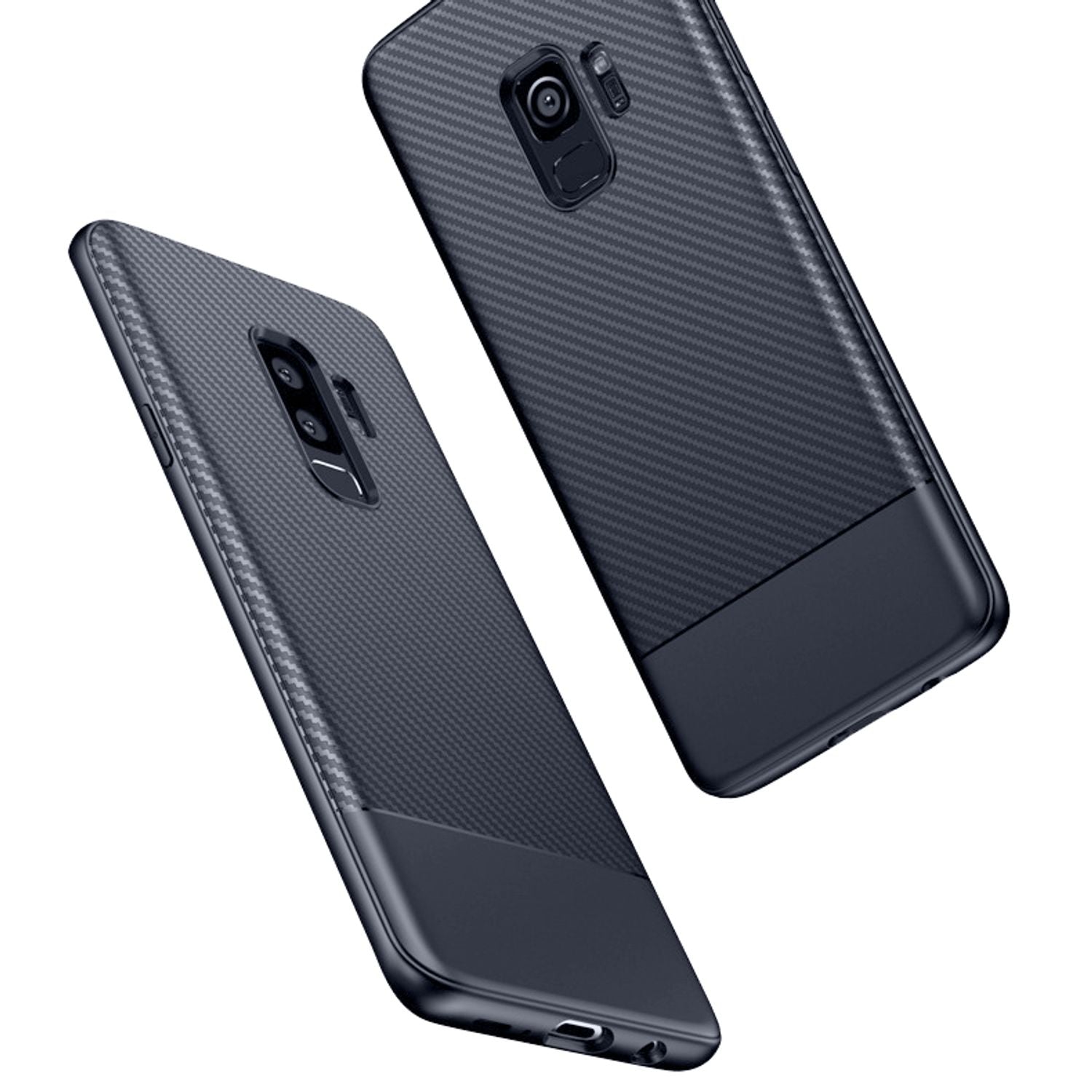 Samsung Galaxy S9 Plus Handy Hülle von NALIA, Silikon Case Cover Carbon Look Schwarz NALIA Protective Hülle
