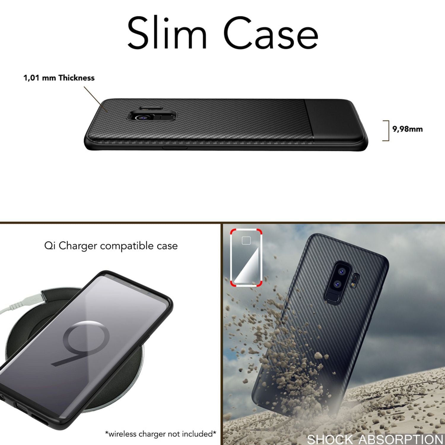 Samsung Galaxy S9 Plus Handy Hülle von NALIA, Silikon Case Cover Carbon Look Schwarz NALIA Protective Hülle