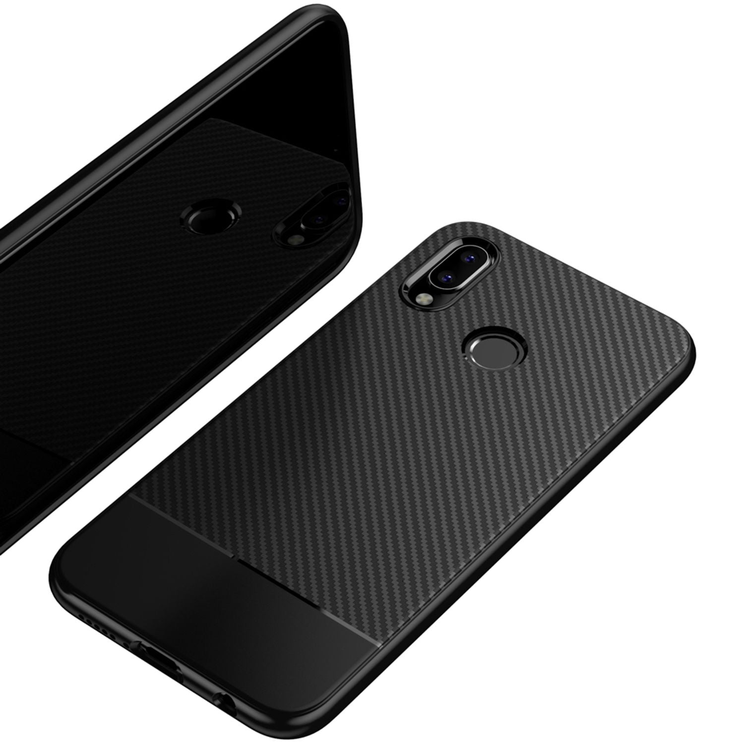 Huawei P20 Lite Handy Hülle von NALIA, Slim Soft Silikon Case Dünne Carbon Look Schwarz NALIA Protective Hülle