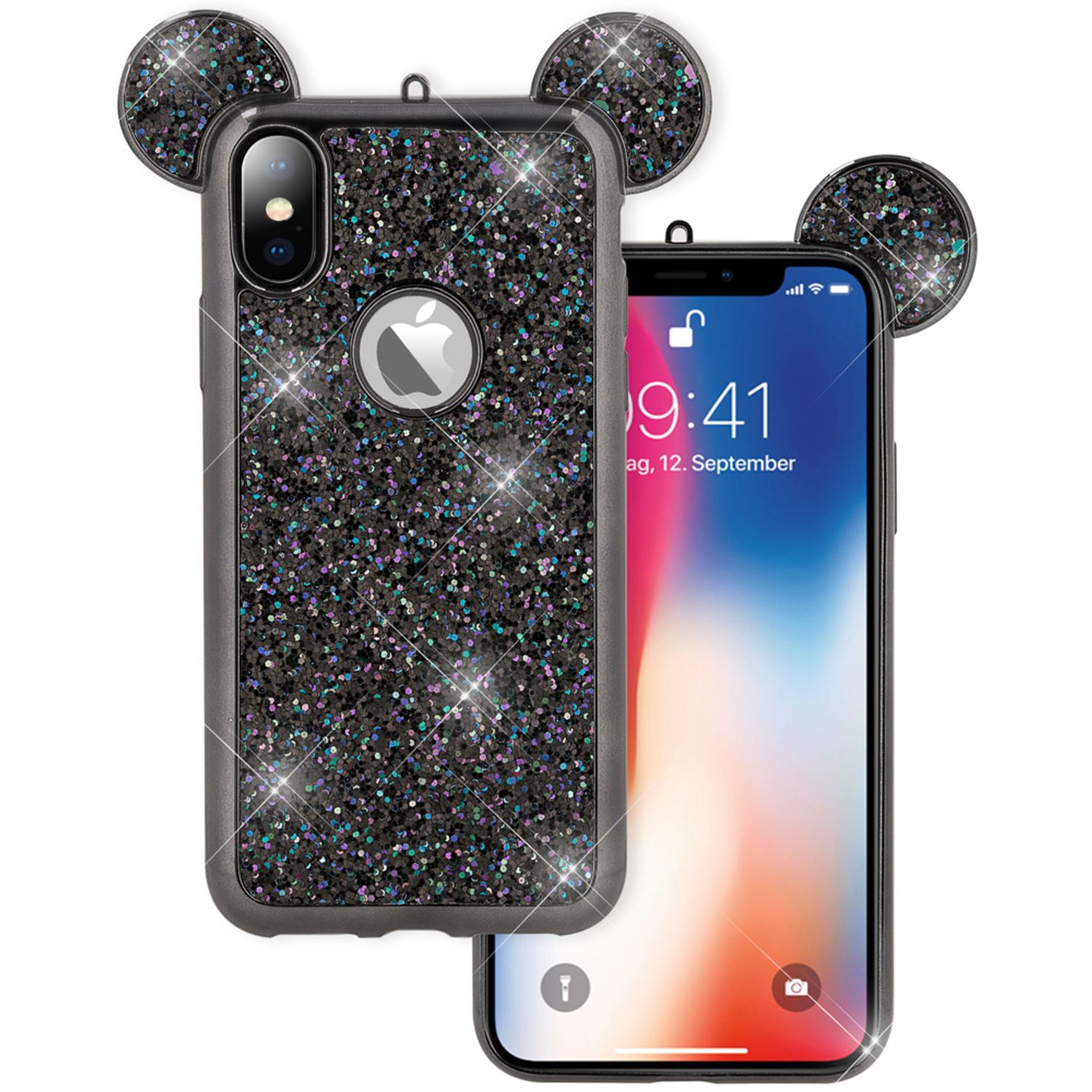 NALIA Hülle für iPhone XS Max, Handyhülle Glitzer Slim Cover Case mit Maus Ohren Rose Gold NALIA