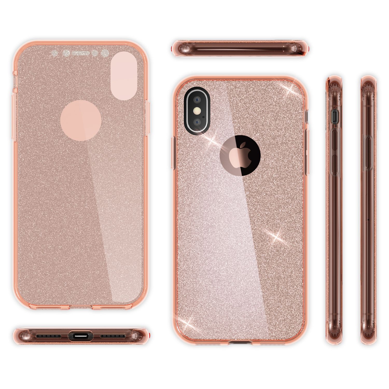 NALIA 360 Grad Hülle für Apple iPhone XS X Glitter Handy Cover Case Silikon Etui NALIA