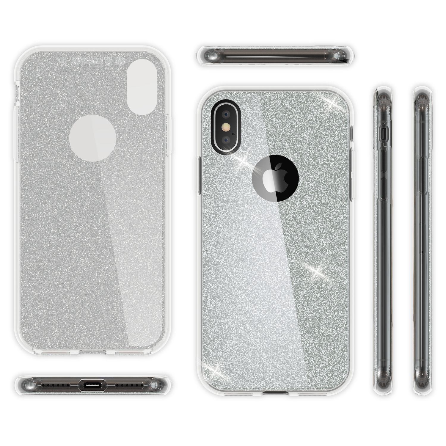 NALIA 360 Grad Hülle für Apple iPhone XS X Glitter Handy Cover Case Silikon Etui NALIA