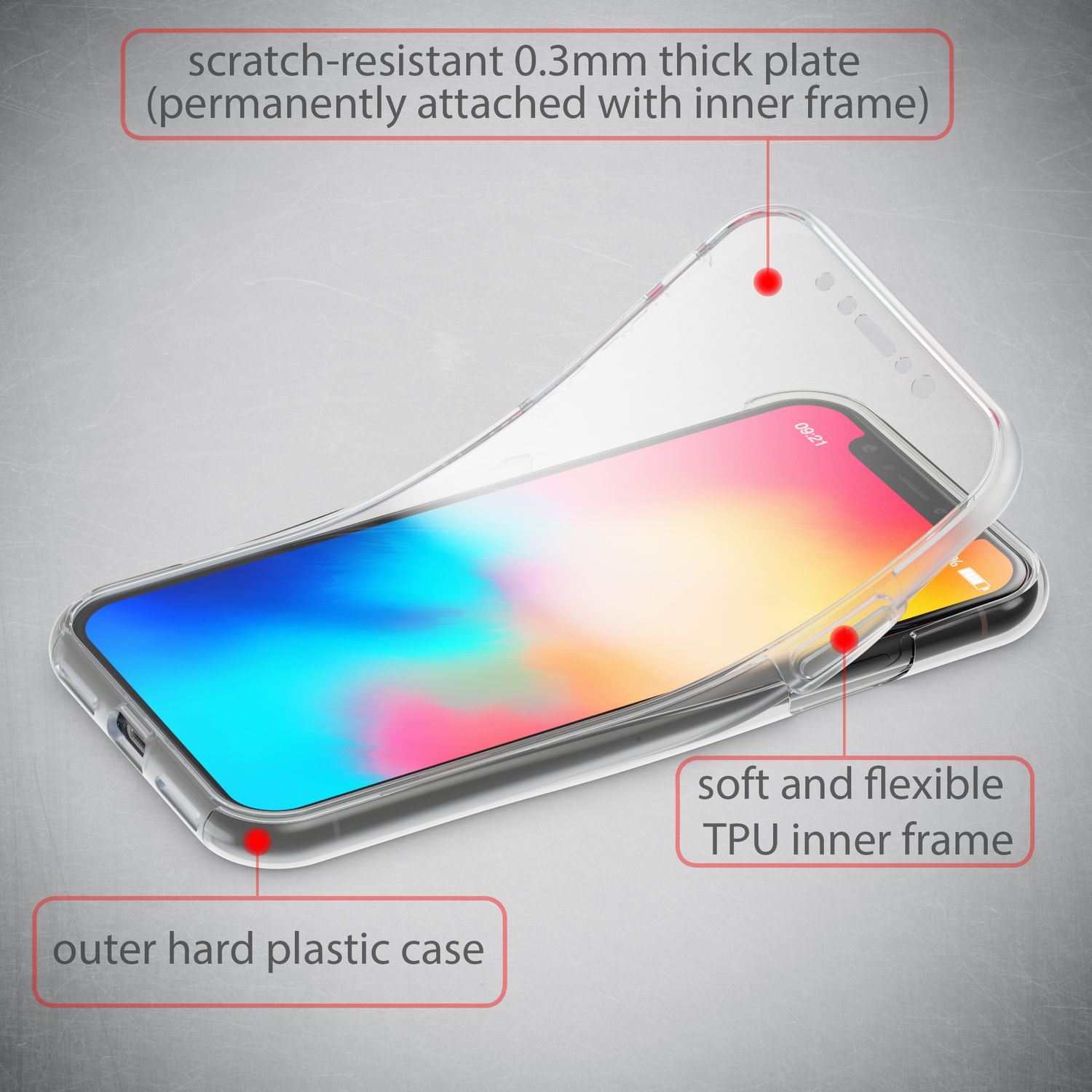 NALIA 360 Grad Handy Hülle für Apple iPhone X XS, Full Cover Case Rundum Bumper Transparent NALIA Transparente Hülle