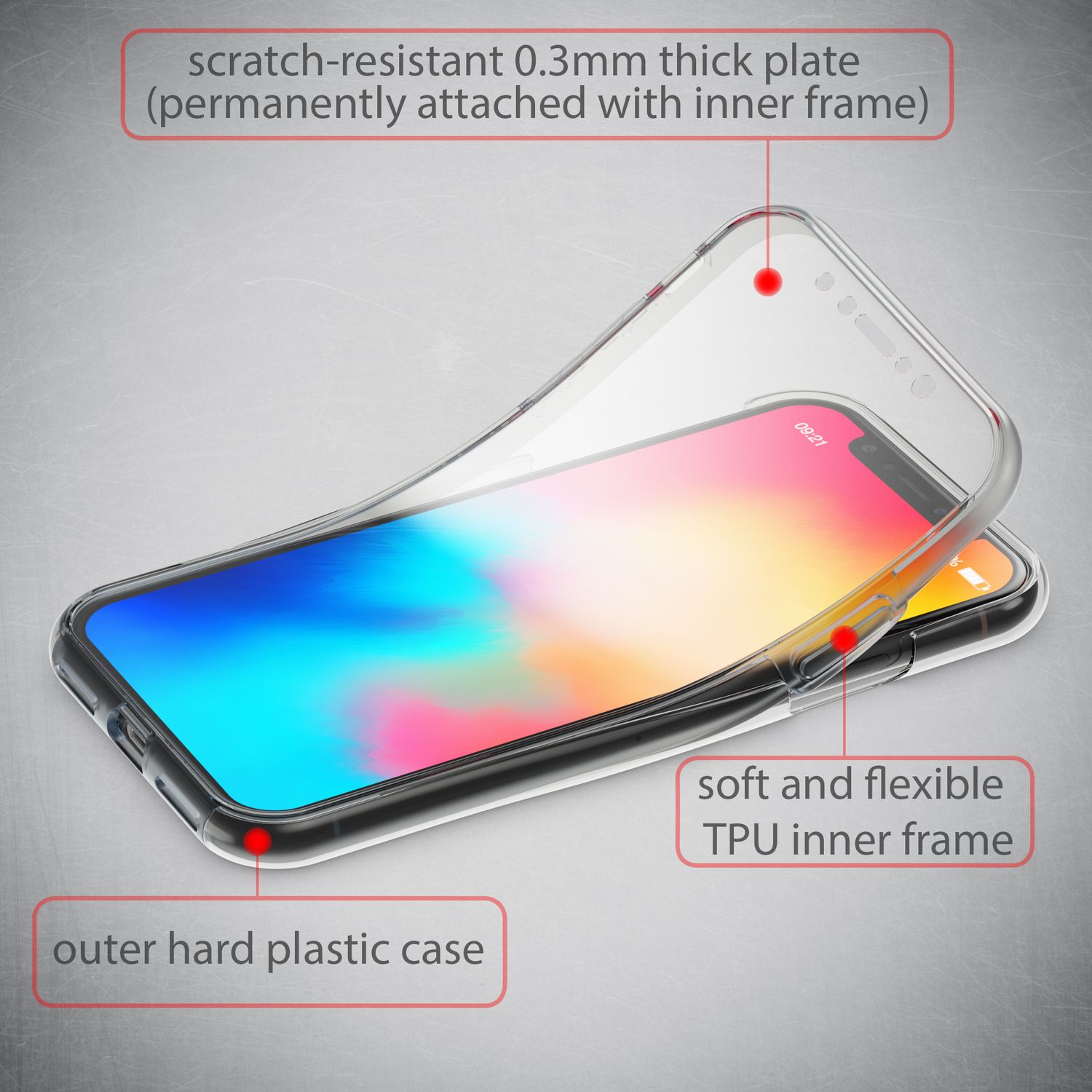 NALIA 360 Grad Handy Hülle für Apple iPhone XS Max, Full Cover Case Bumper Etui Transparent NALIA Transparente Hülle