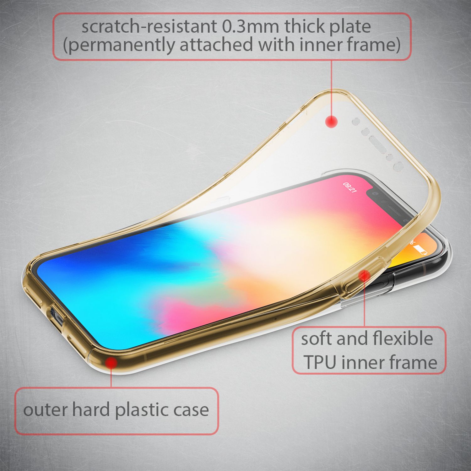 NALIA 360 Grad Handy Hülle für Apple iPhone X XS, Full Cover Case Rundum Bumper Transparent NALIA Transparente Hülle
