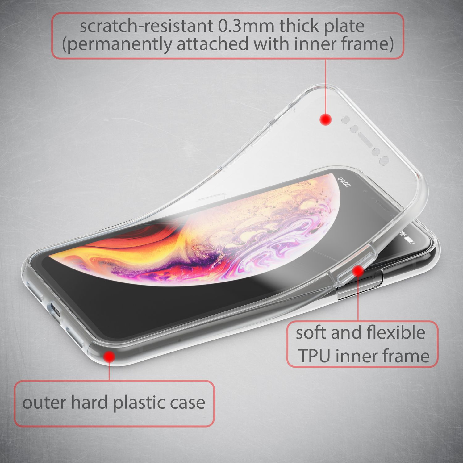 NALIA 360 Grad Handy Hülle für Apple iPhone XR, Full Cover Case Rundum Bumper Transparent NALIA Transparente Hülle