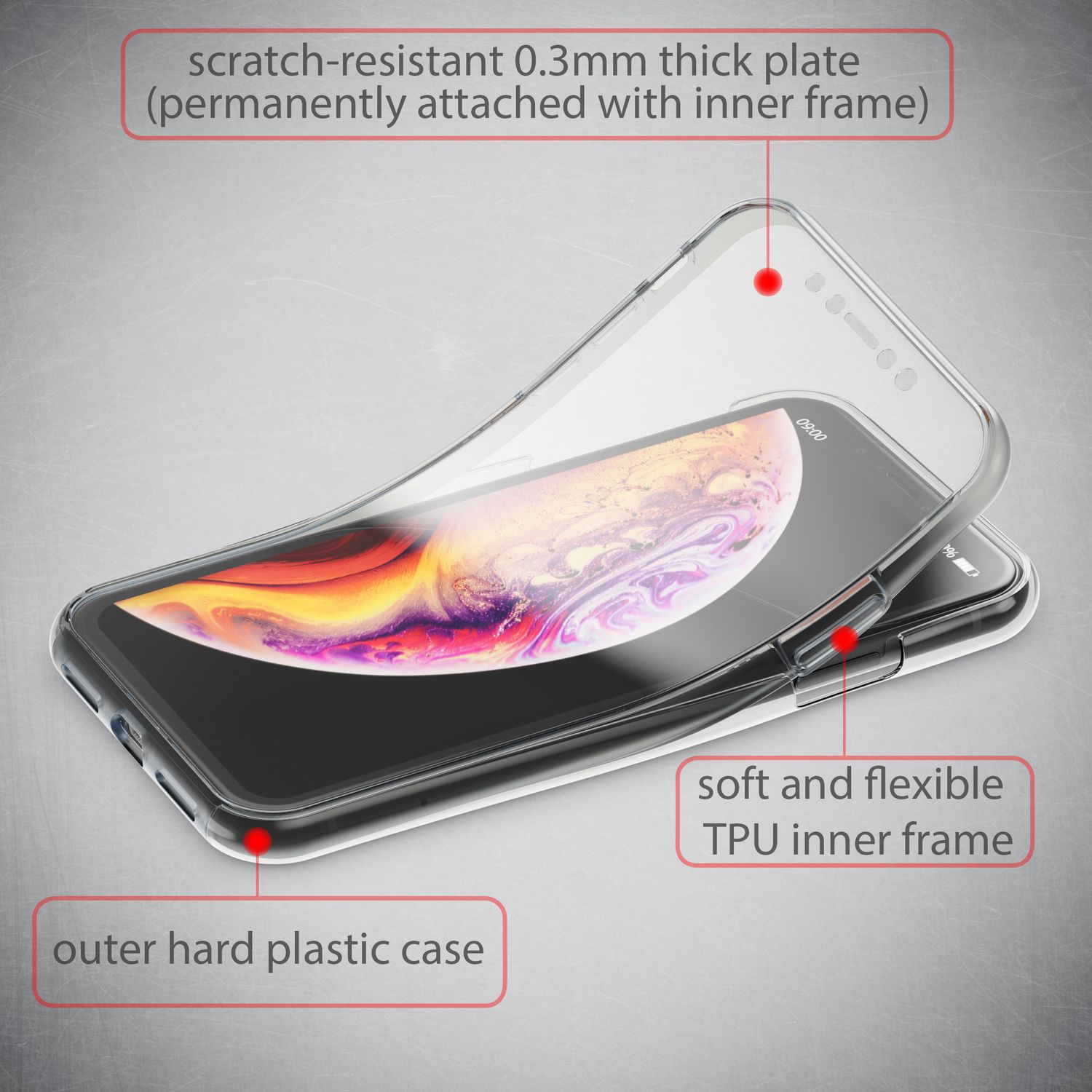NALIA 360 Grad Handy Hülle für Apple iPhone XR, Full Cover Case Rundum Bumper Transparent NALIA Transparente Hülle