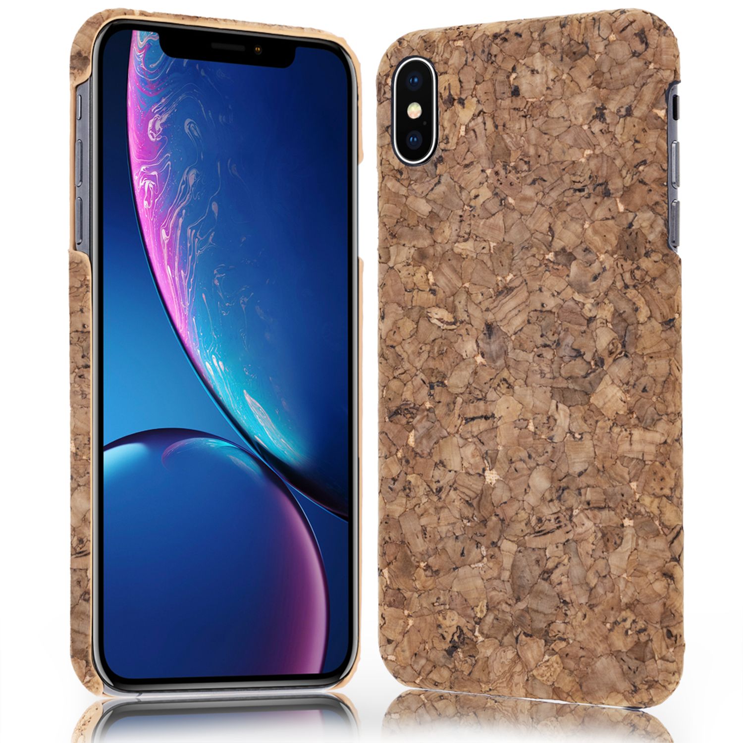 NALIA Kork Hülle für iPhone XS Max, Handyhülle Natur Holz Look Handy-Tasche Case Light Cork Pattern NALIA