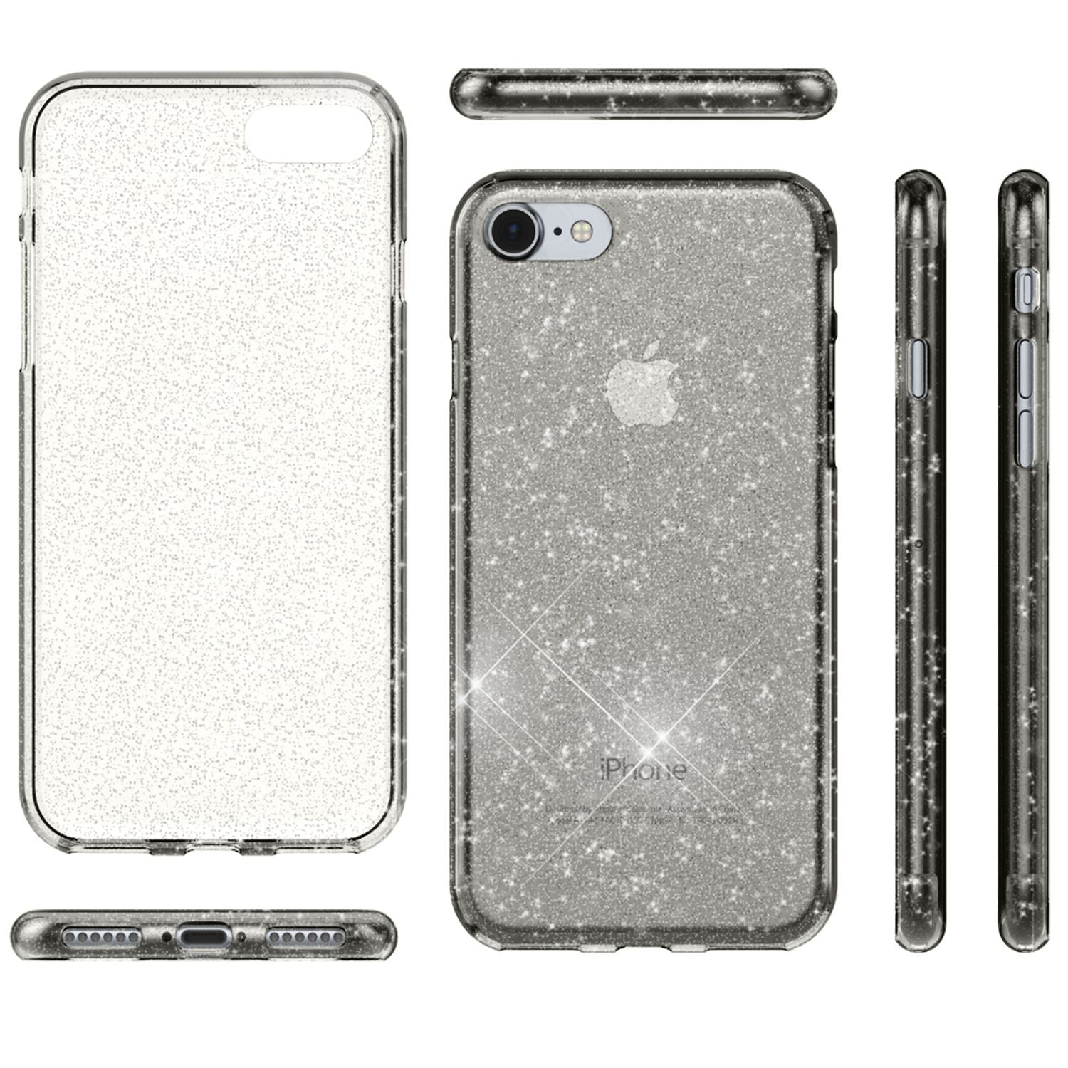 NALIA Handy Hülle für iPhone SE 2020 / 8 / 7, Glitzer Case Cover Schutz Tasche Transparent NALIA Transparente Hülle