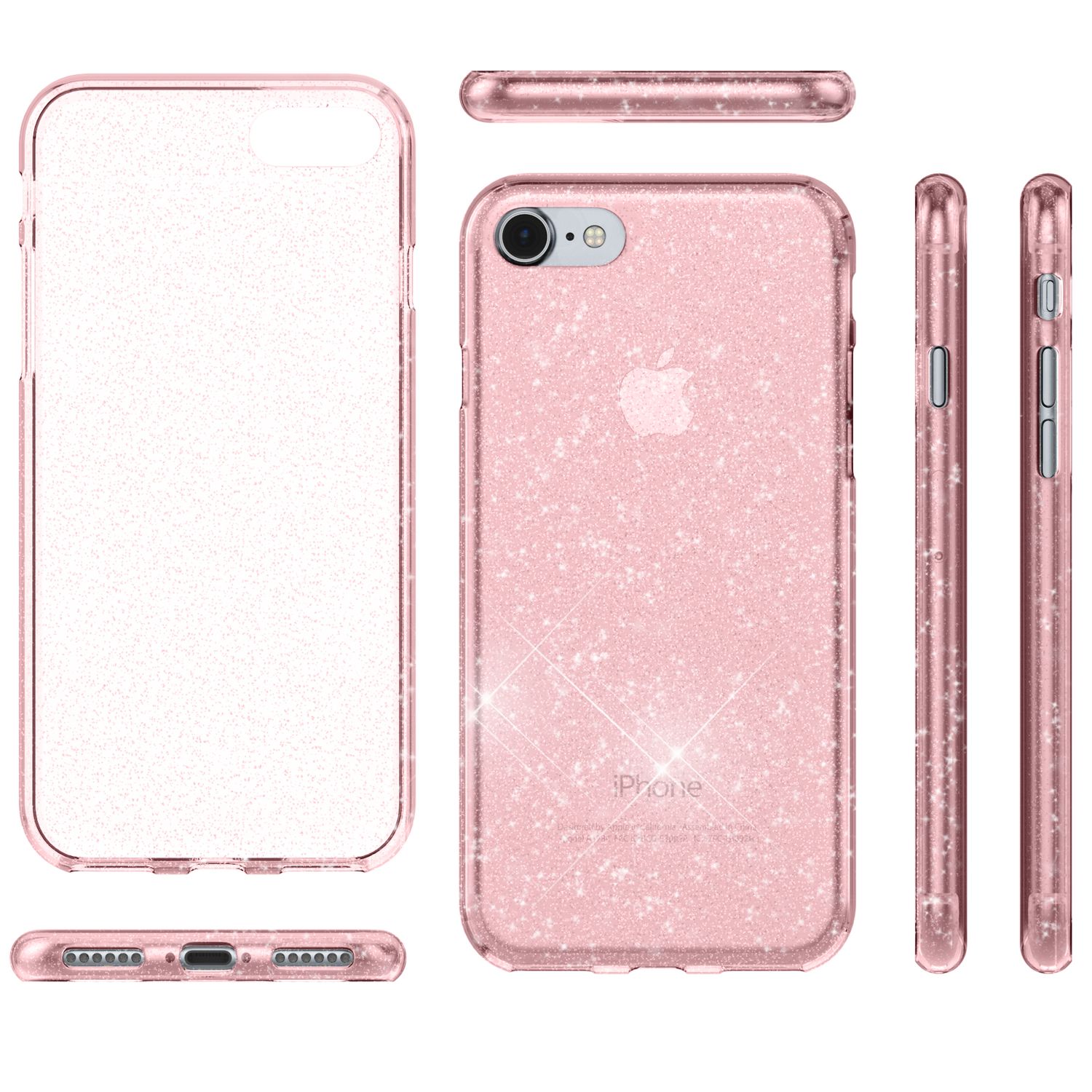 NALIA Handy Hülle für iPhone SE 2020 / 8 / 7, Glitzer Case Cover Schutz Tasche Transparent NALIA Transparente Hülle
