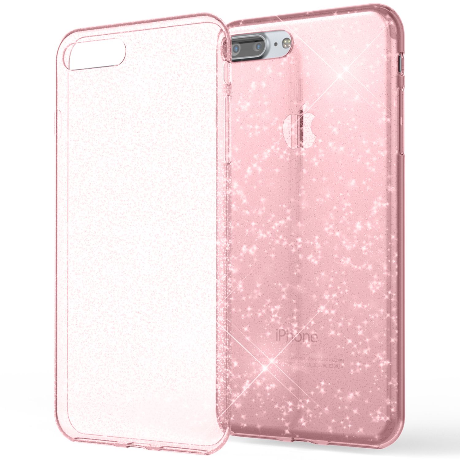 NALIA Handy Hülle für Apple iPhone 8 Plus, Glitzer Back Cover Case Silikon Etui Transparent NALIA Transparente Hülle