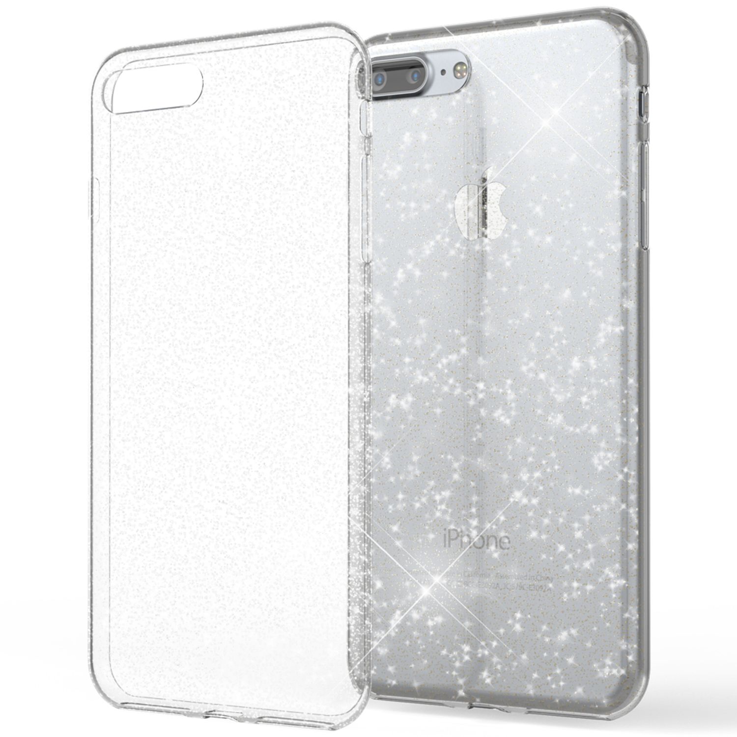 NALIA Handy Hülle für Apple iPhone 8 Plus, Glitzer Back Cover Case Silikon Etui Transparent NALIA Transparente Hülle