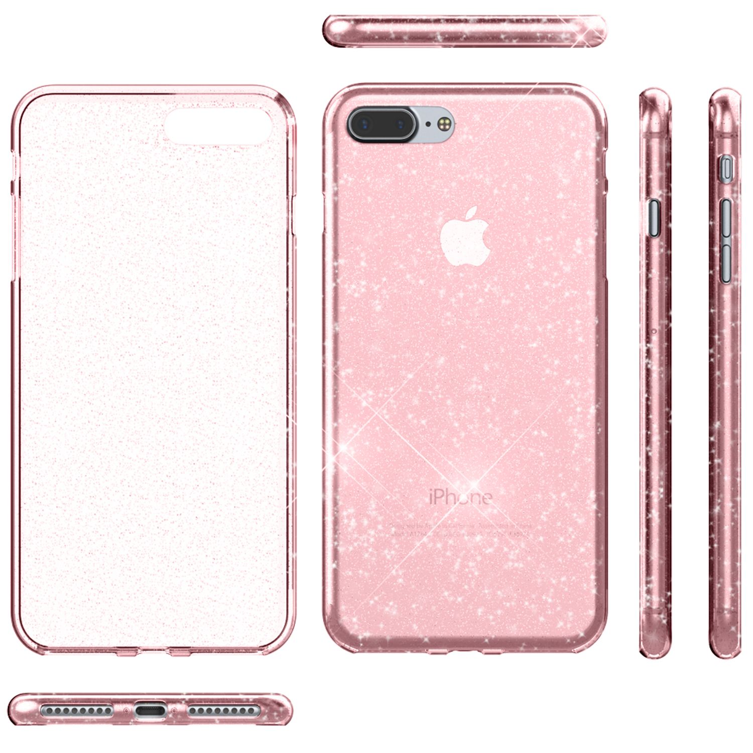 NALIA Handy Hülle für Apple iPhone 8 Plus, Glitzer Back Cover Case Silikon Etui Transparent NALIA Transparente Hülle