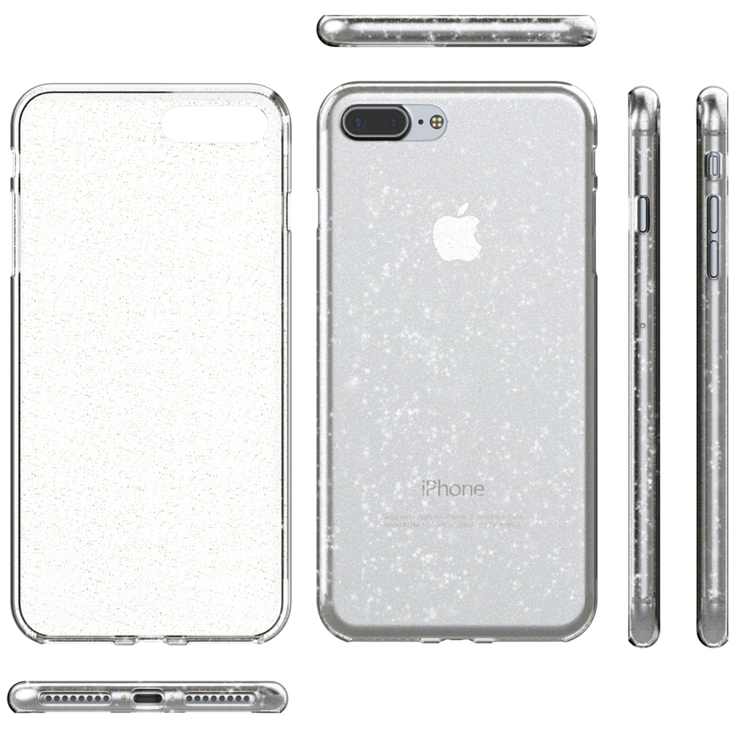 NALIA Handy Hülle für Apple iPhone 8 Plus, Glitzer Back Cover Case Silikon Etui Transparent NALIA Transparente Hülle