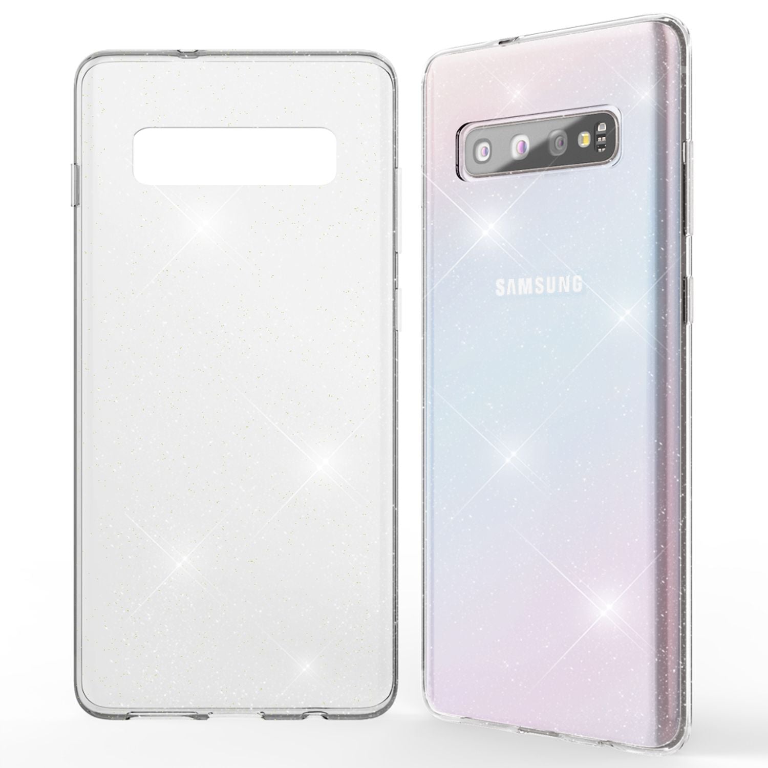 NALIA Glitter Hülle kompatibel mit Samsung Galaxy S10, Glitzer Case Handyhülle Transparent NALIA Transparente Hülle