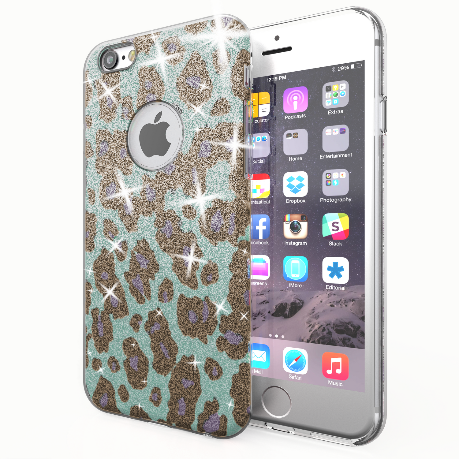 NALIA für IPHONE 6 / 6S Hülle TPU Silikon Cover Case Sparkle Leopard - Türkis Blau