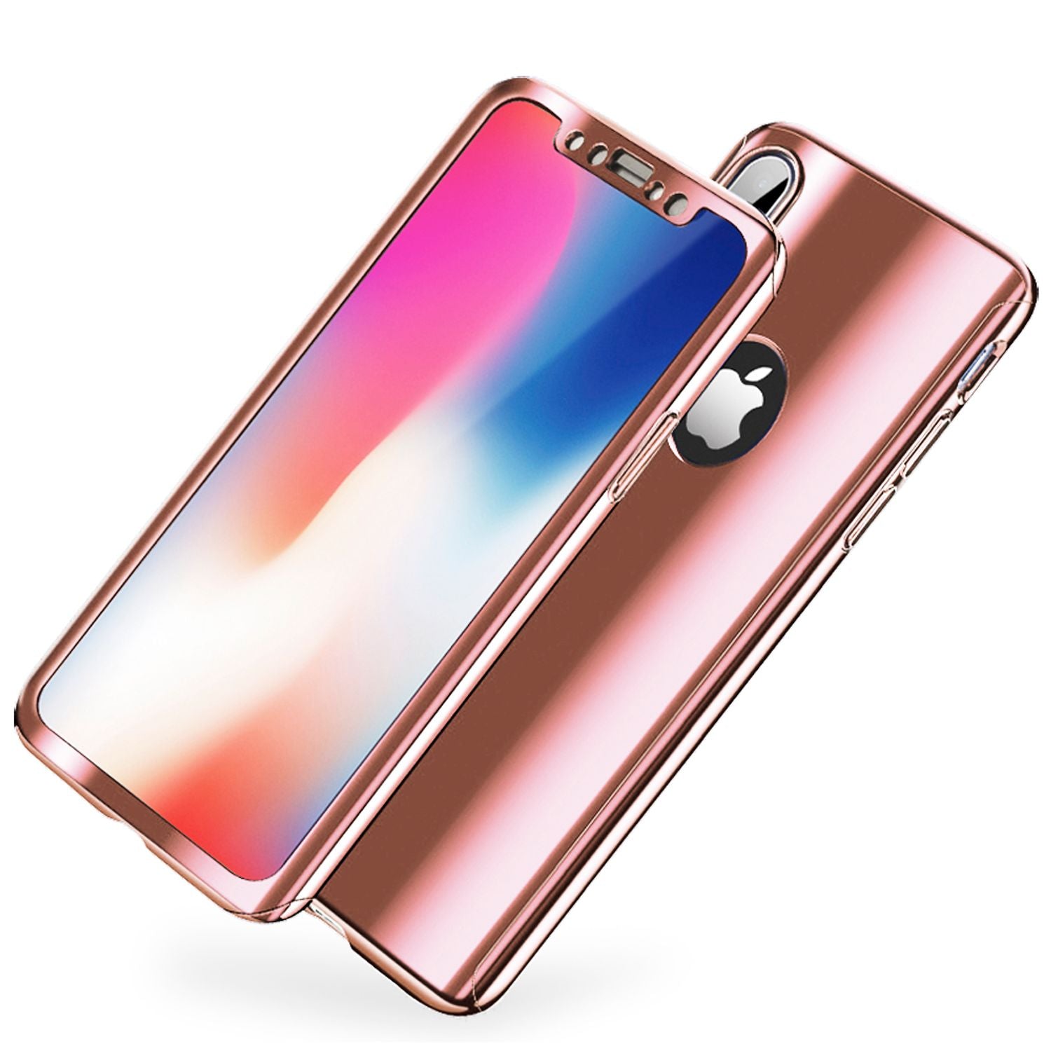 NALIA 360 Grad Handy Hülle für Apple iPhone XS Max, Full Cover & Schutzglas Case Rose Gold NALIA