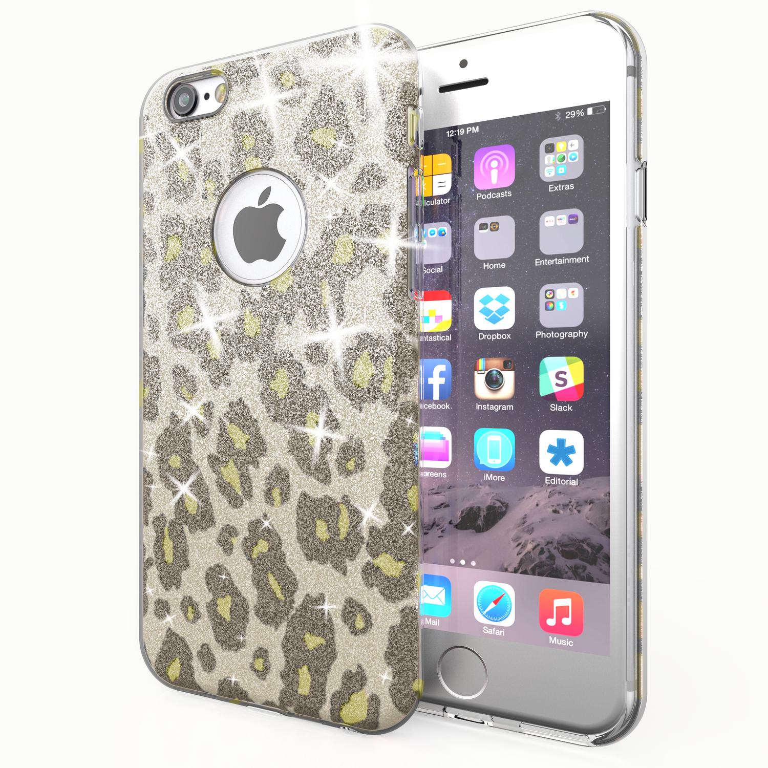 NALIA für IPHONE 6 / 6S Hülle TPU Silikon Cover Case Sparkle Leopard - Silber Grün