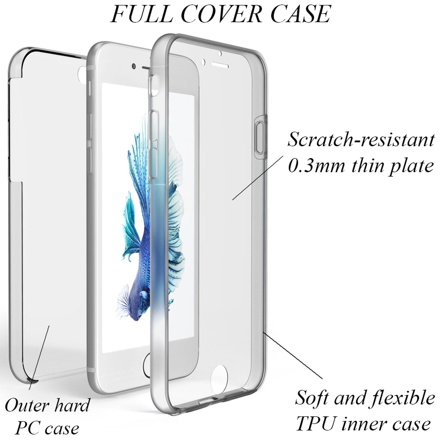 NALIA 360 Grad Handy Hülle für Apple iPhone 6 6S, Full Cover Silikon Bumper Case Schwarz NALIA Transparente Hülle