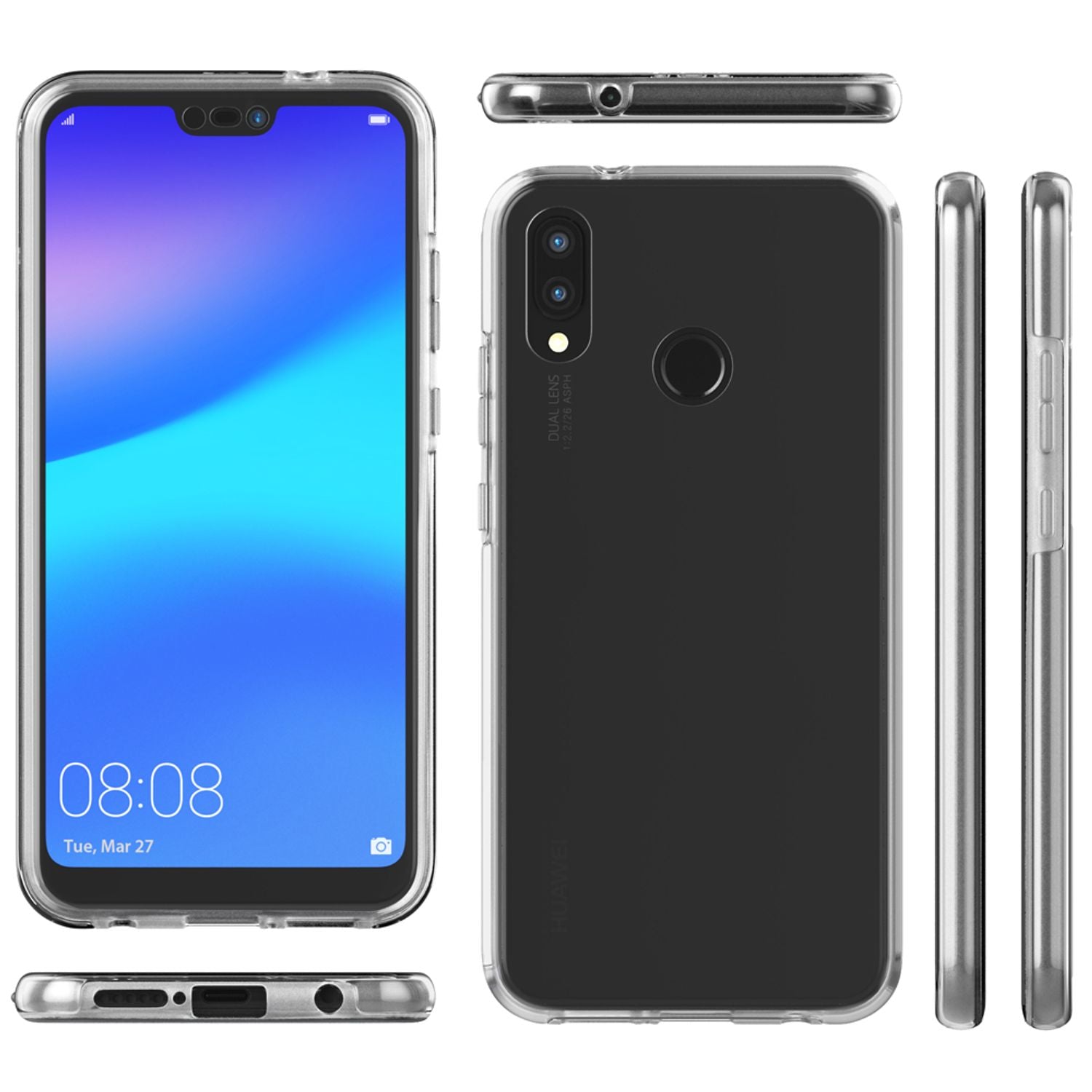 NALIA 360 Grad Handy Hülle für Huawei P20 Lite, Full Cover Case Rundum Bumper Transparent NALIA Transparente Hülle