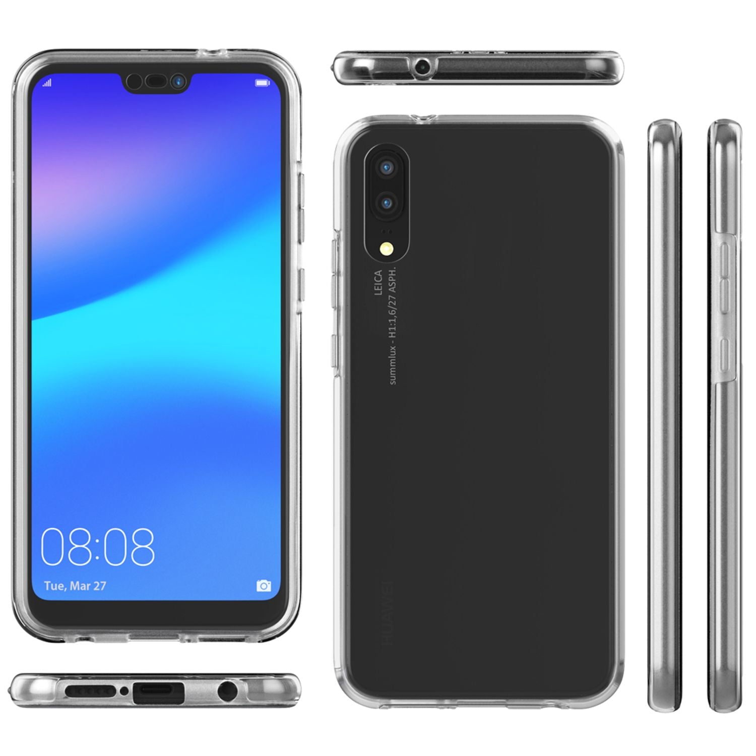 NALIA 360 Grad Handy Hülle für Huawei P20, Full Cover Case Bumper Displayschutz Transparent NALIA Transparente Hülle