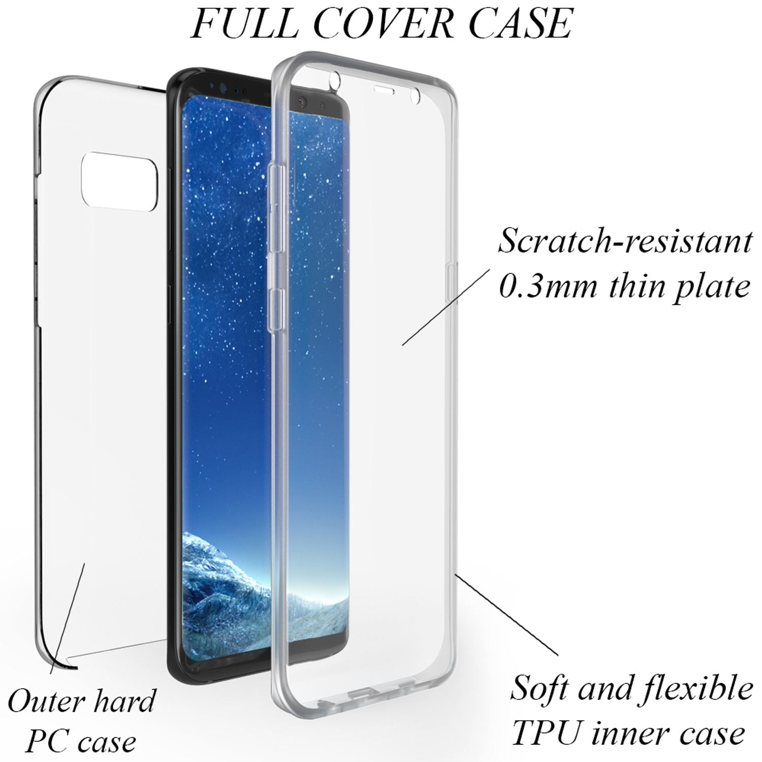 NALIA 360 Grad Handy Hülle für Samsung Galaxy S8, Full Cover Silikon Bumper Etui Transparent NALIA Transparente Hülle