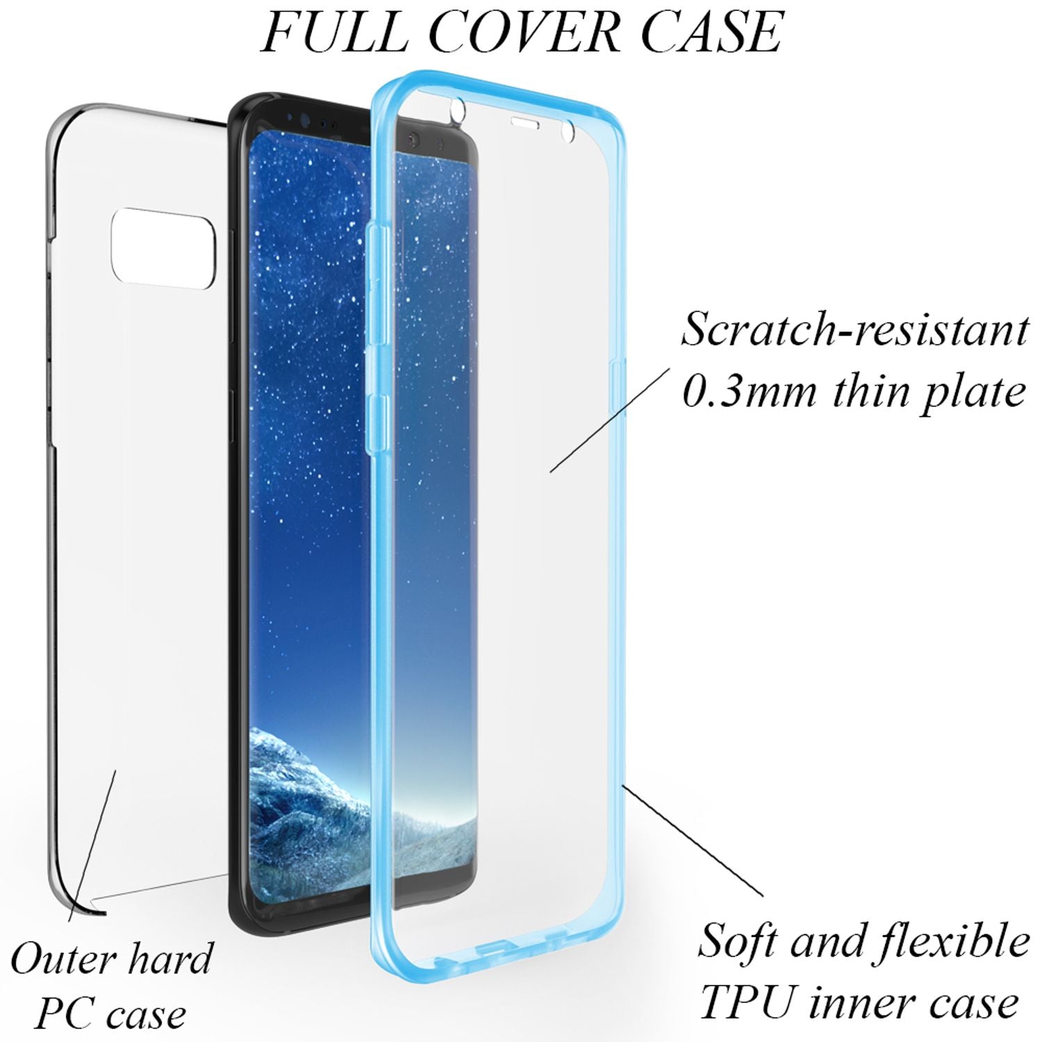 NALIA 360 Grad Handy Hülle für Samsung Galaxy S8, Full Cover Silikon Bumper Etui Schwarz NALIA Transparente Hülle