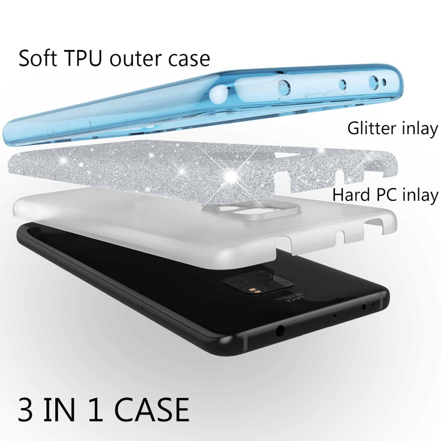 NALIA Handyhülle für Huawei Mate20, Glitzer Slim Silikon Case Cover Schutzhülle Türkis NALIA Protective Hülle