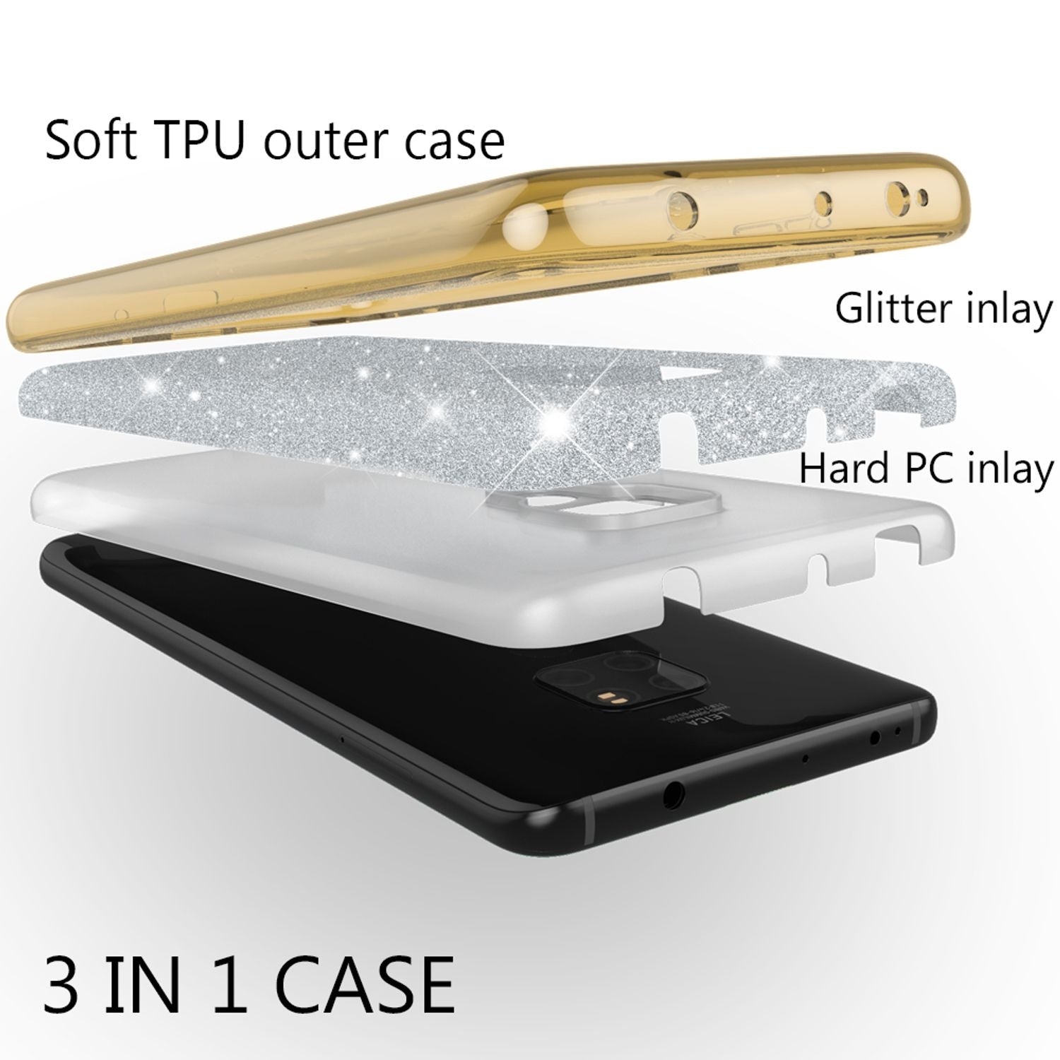 NALIA Handyhülle für Huawei Mate20, Glitzer Slim Silikon Case Cover Schutzhülle Gold NALIA Protective Hülle