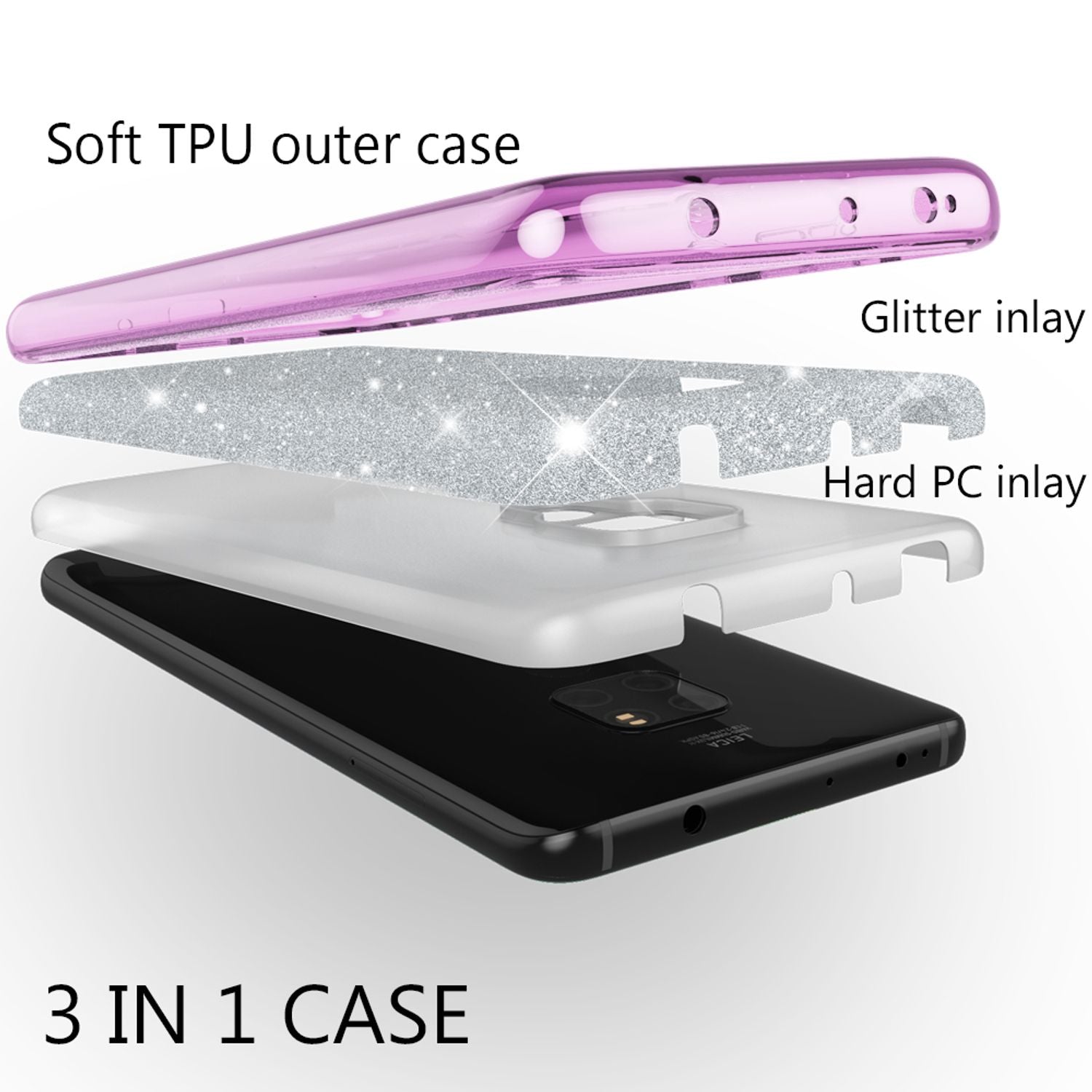 NALIA Handyhülle für Huawei Mate20, Glitzer Slim Silikon Case Cover Schutzhülle Lila NALIA Protective Hülle