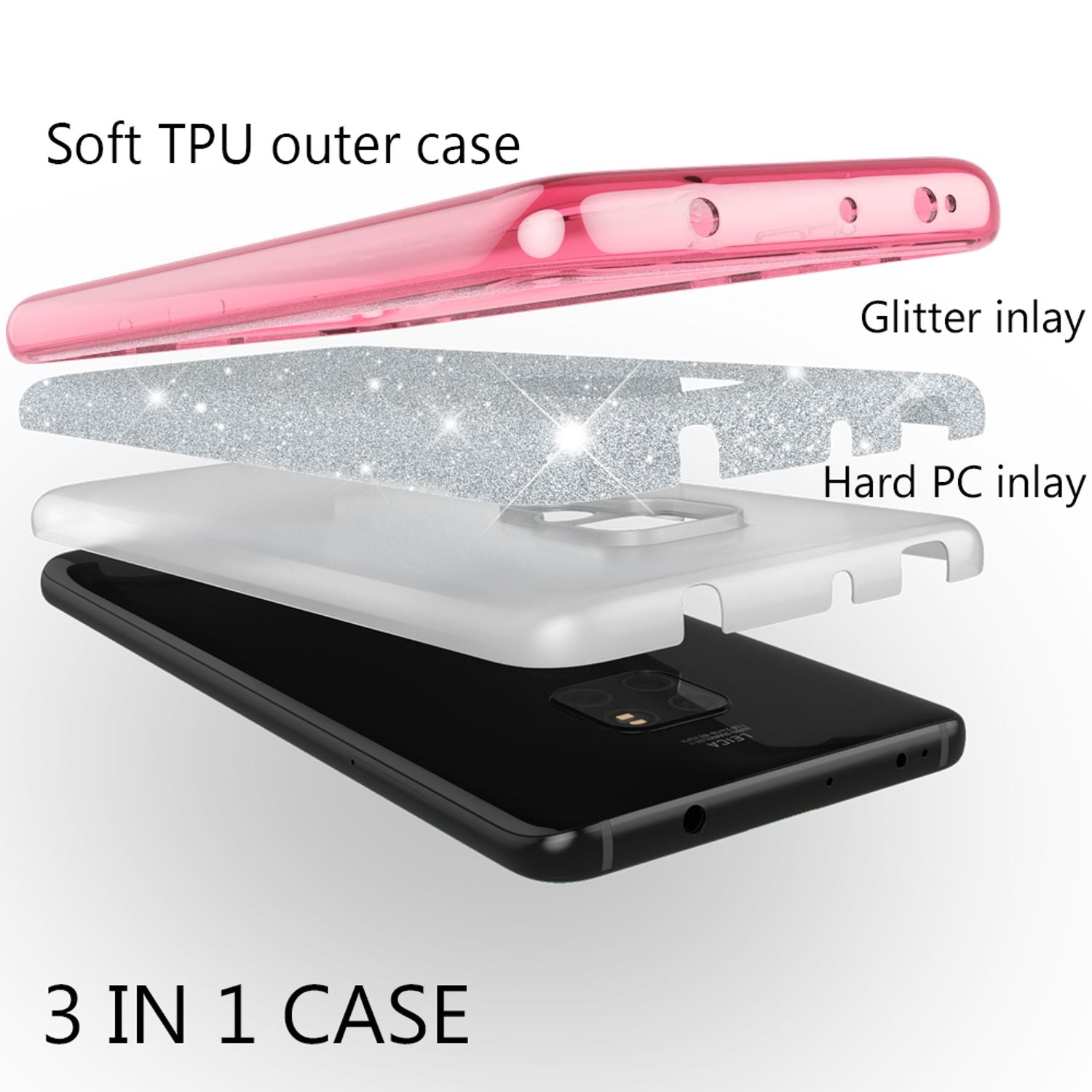 NALIA Handyhülle für Huawei Mate20, Glitzer Slim Silikon Case Cover Schutzhülle Schwarz NALIA Protective Hülle