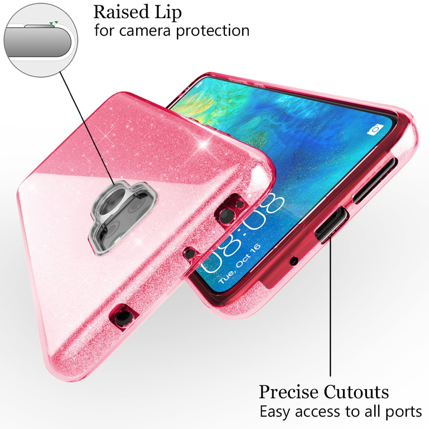 NALIA Handyhülle für Huawei Mate20, Glitzer Slim Silikon Case Cover Schutzhülle Schwarz NALIA Protective Hülle