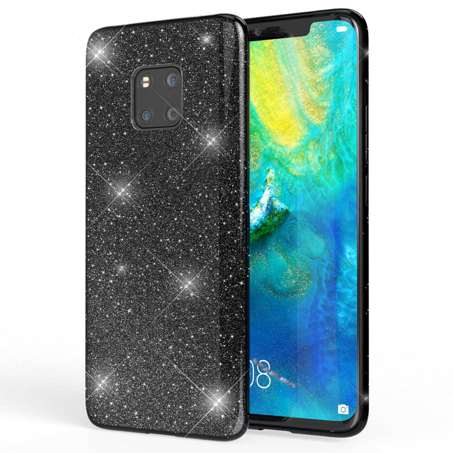 NALIA Handyhülle kompatibel mit Huawei Mate20 Pro, Glitzer Case Back Cover Schwarz NALIA Protective Hülle