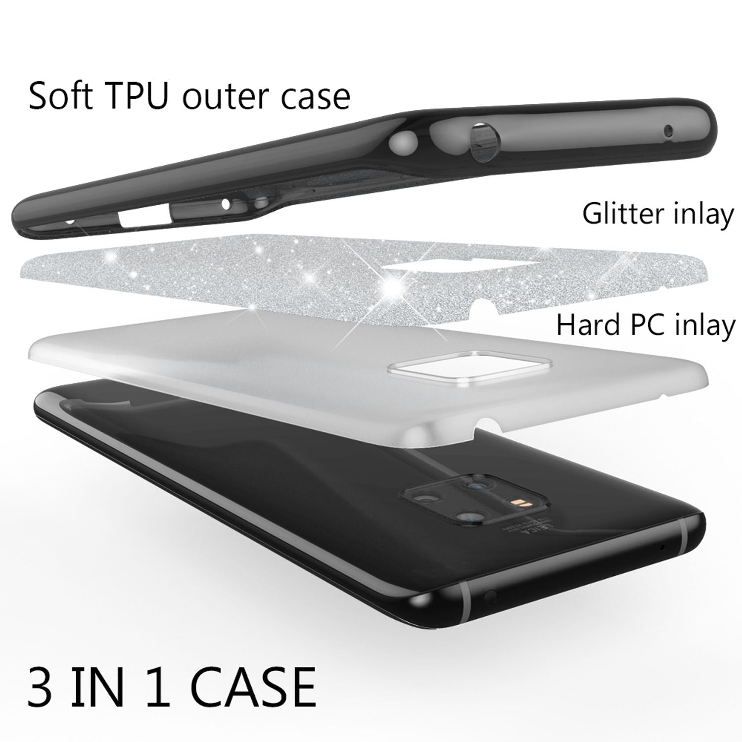 NALIA Glitzer Silikonhülle Huawei Mate 20 Pro Case funkelnd Bling Grip stoßfest Schwarz NALIA Protective Hülle