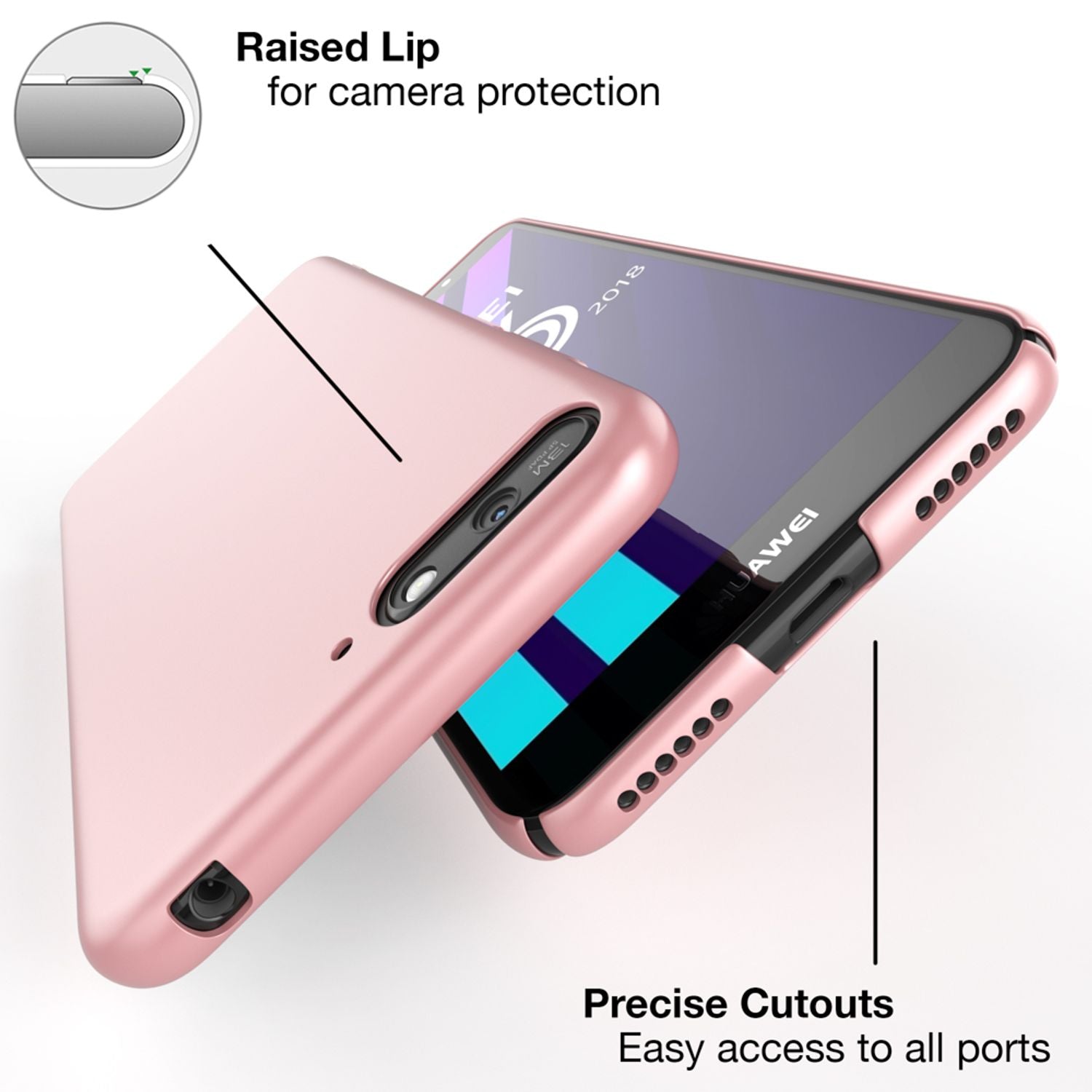 NALIA Handyhülle für Huawei Y6 (2018), Dünne Hard Case Schutz Hülle Slim Cover Rose Gold NALIA SlimFit Hülle