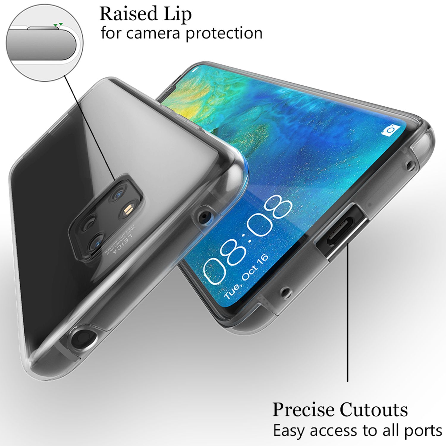 NALIA 360 Grad Handy Hülle für Huawei Mate20 Pro, Full Cover Case Bumper Etui Transparent NALIA Transparente Hülle