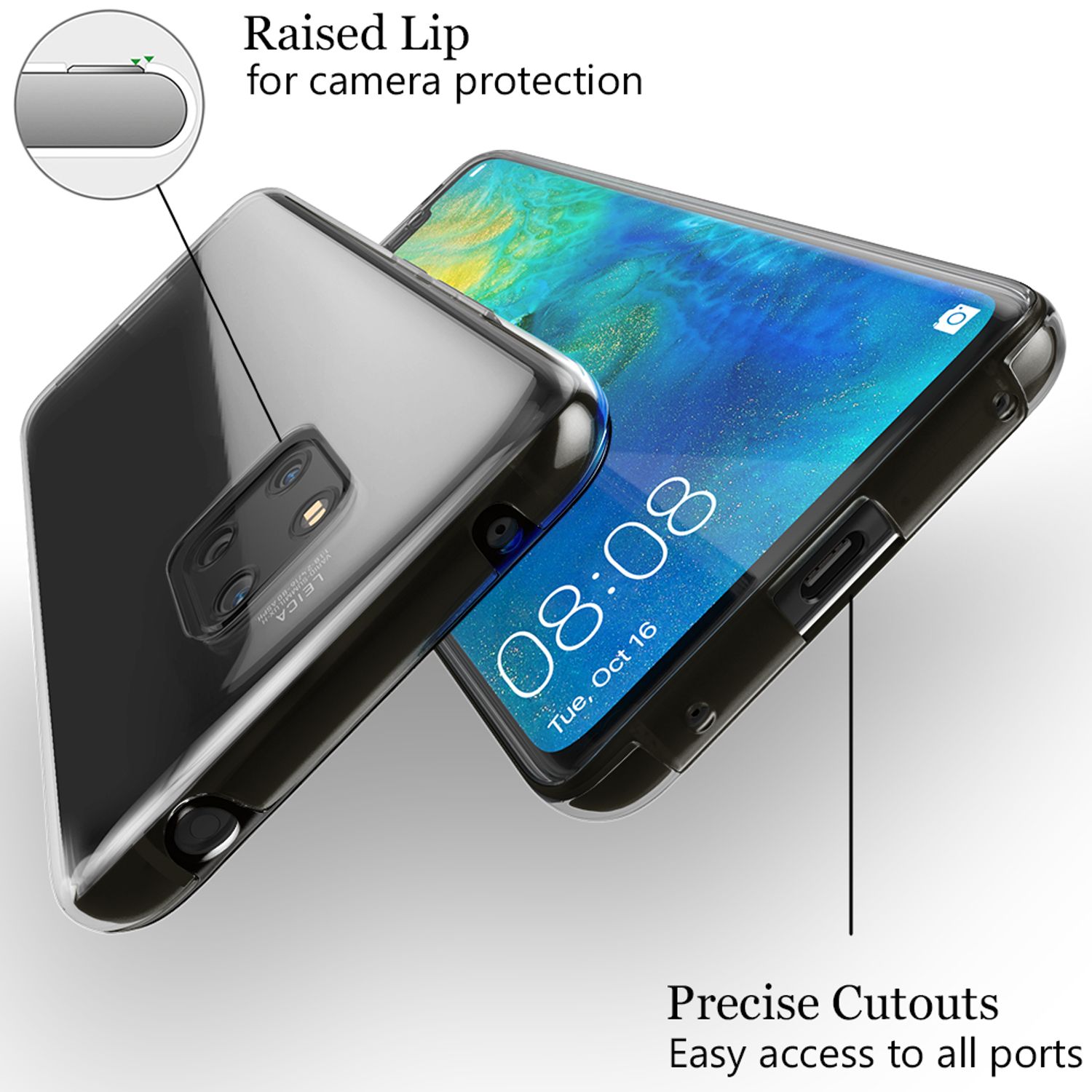 NALIA 360 Grad Handy Hülle für Huawei Mate20 Pro, Full Cover Case Bumper Etui Schwarz NALIA Transparente Hülle