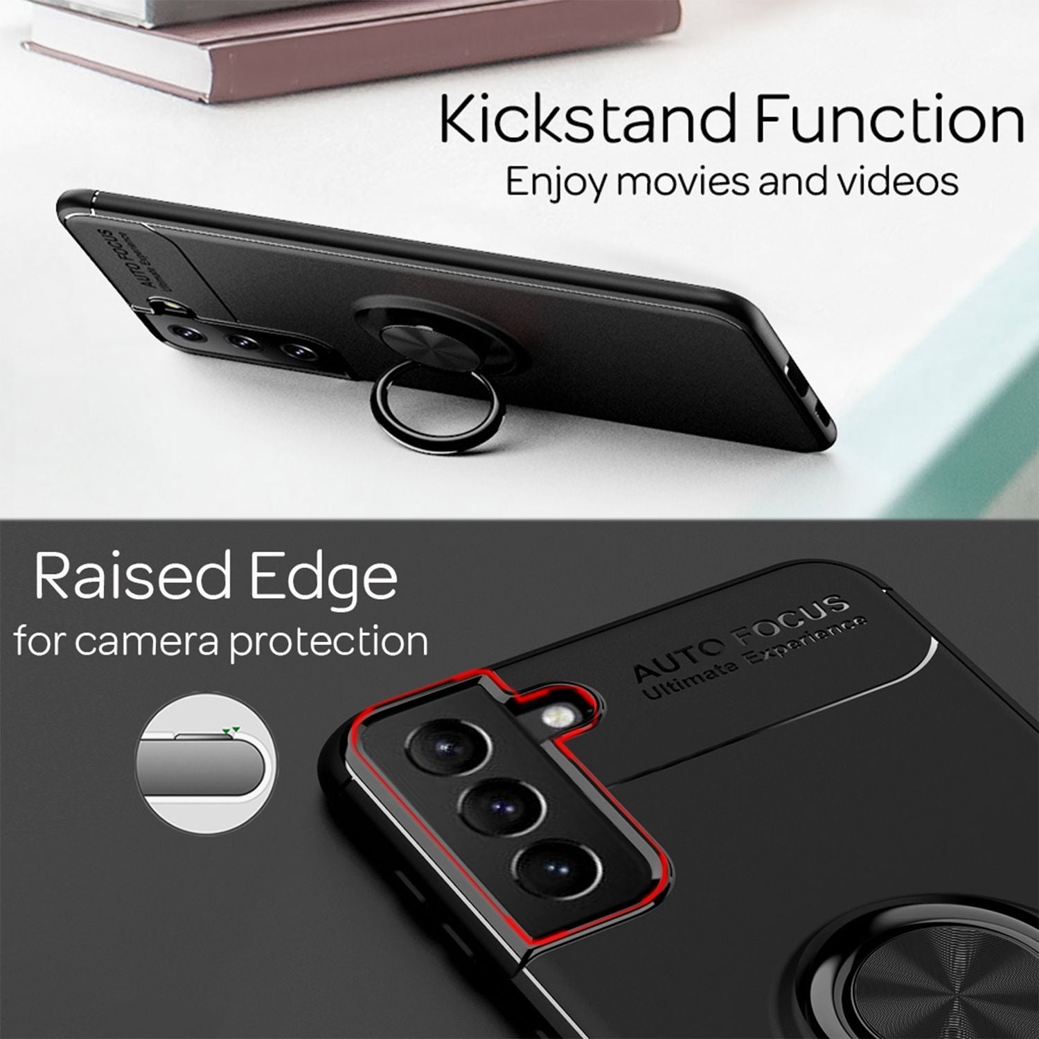 NALIA Ring Handy Hülle für Samsung Galaxy S21 Plus, Schutz Case Tasche Bumper Schwarz NALIA Protective Hülle