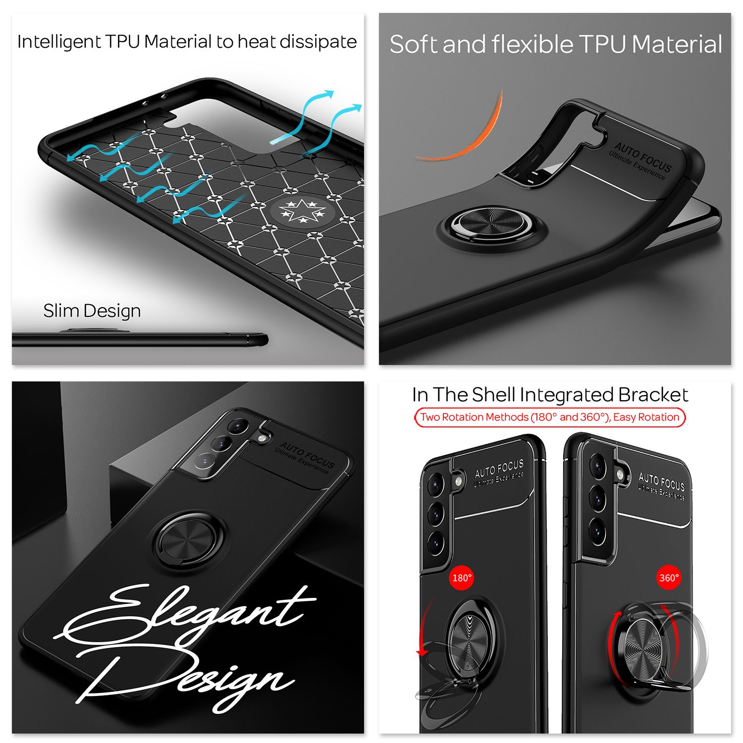 NALIA Ring Handy Hülle für Samsung Galaxy S21 Plus, Schutz Case Tasche Bumper Schwarz NALIA Protective Hülle