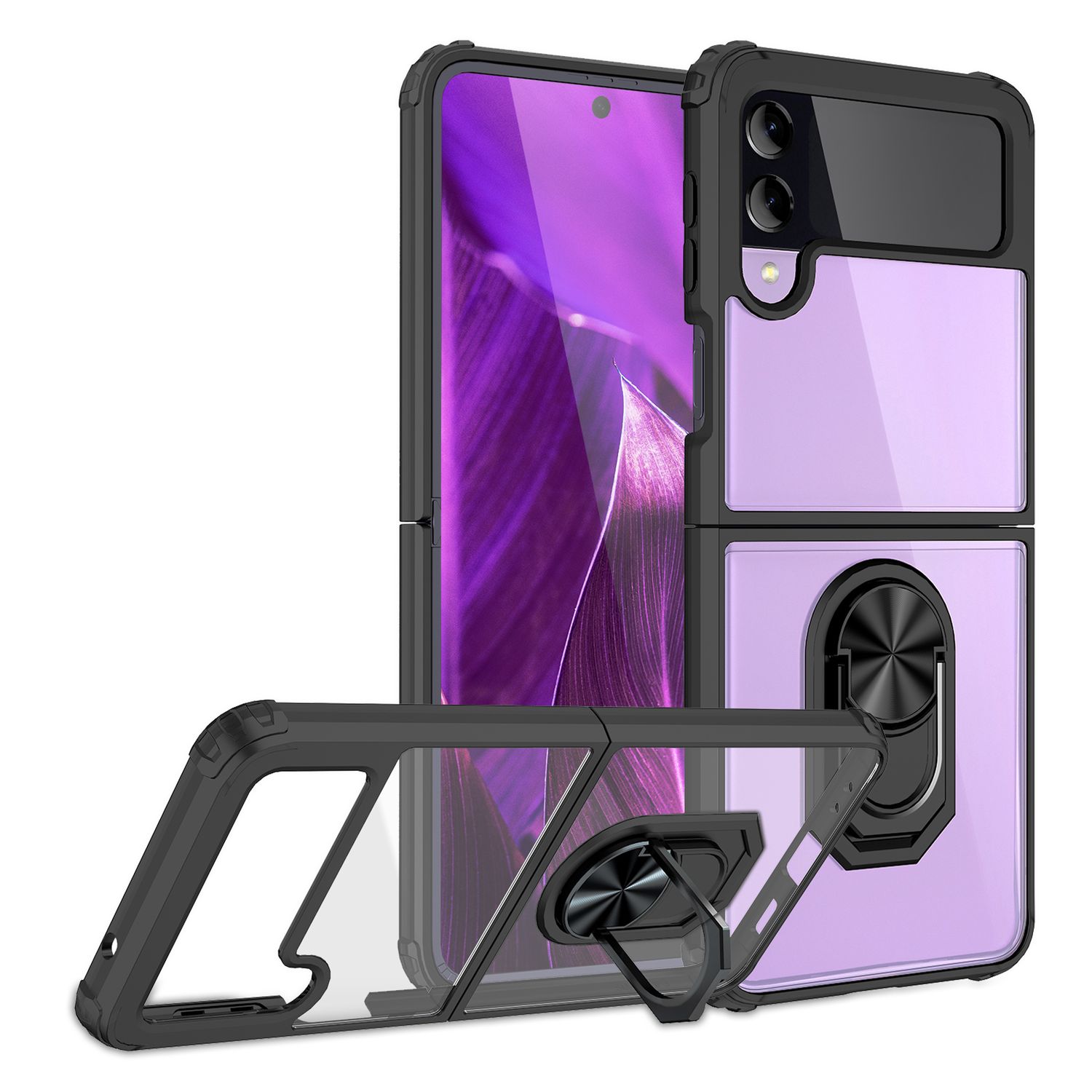 Ringhülle für Samsung Galaxy Z Flip4, Klar Kratzfest Schutzrahmen 360 Ring Hülle Schwarz NALIA